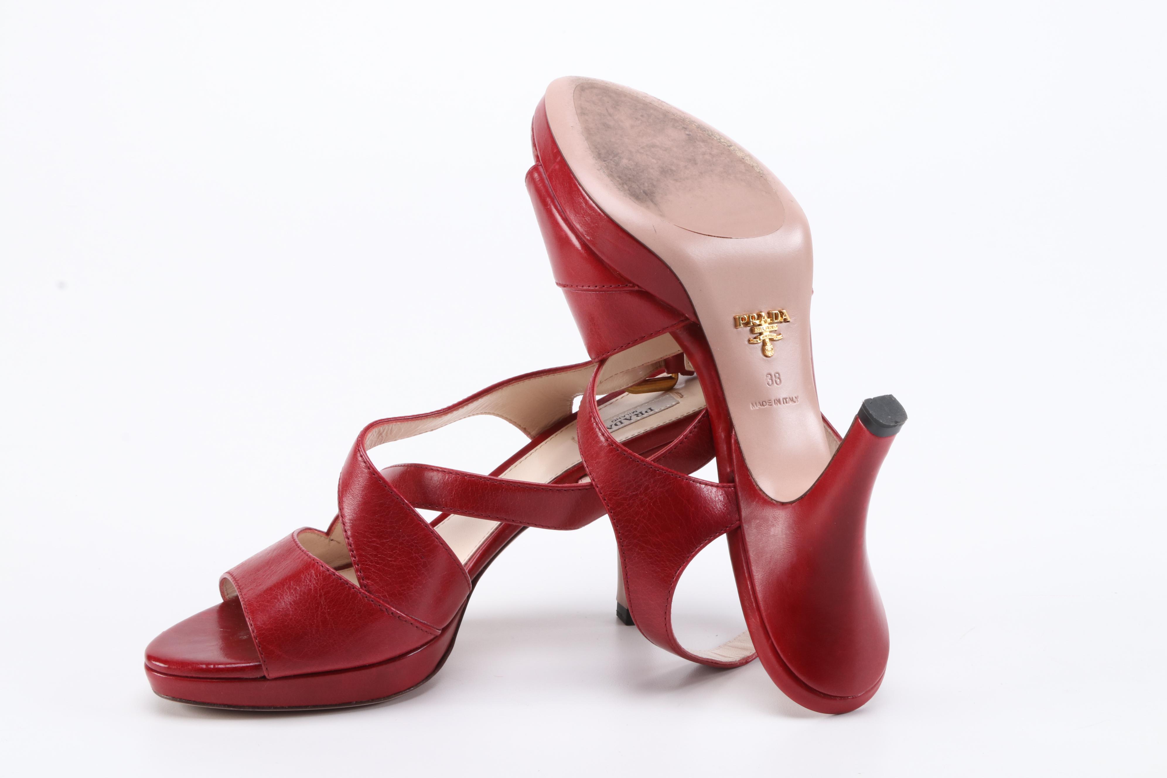 Prada Red Leather Platform Sandals
