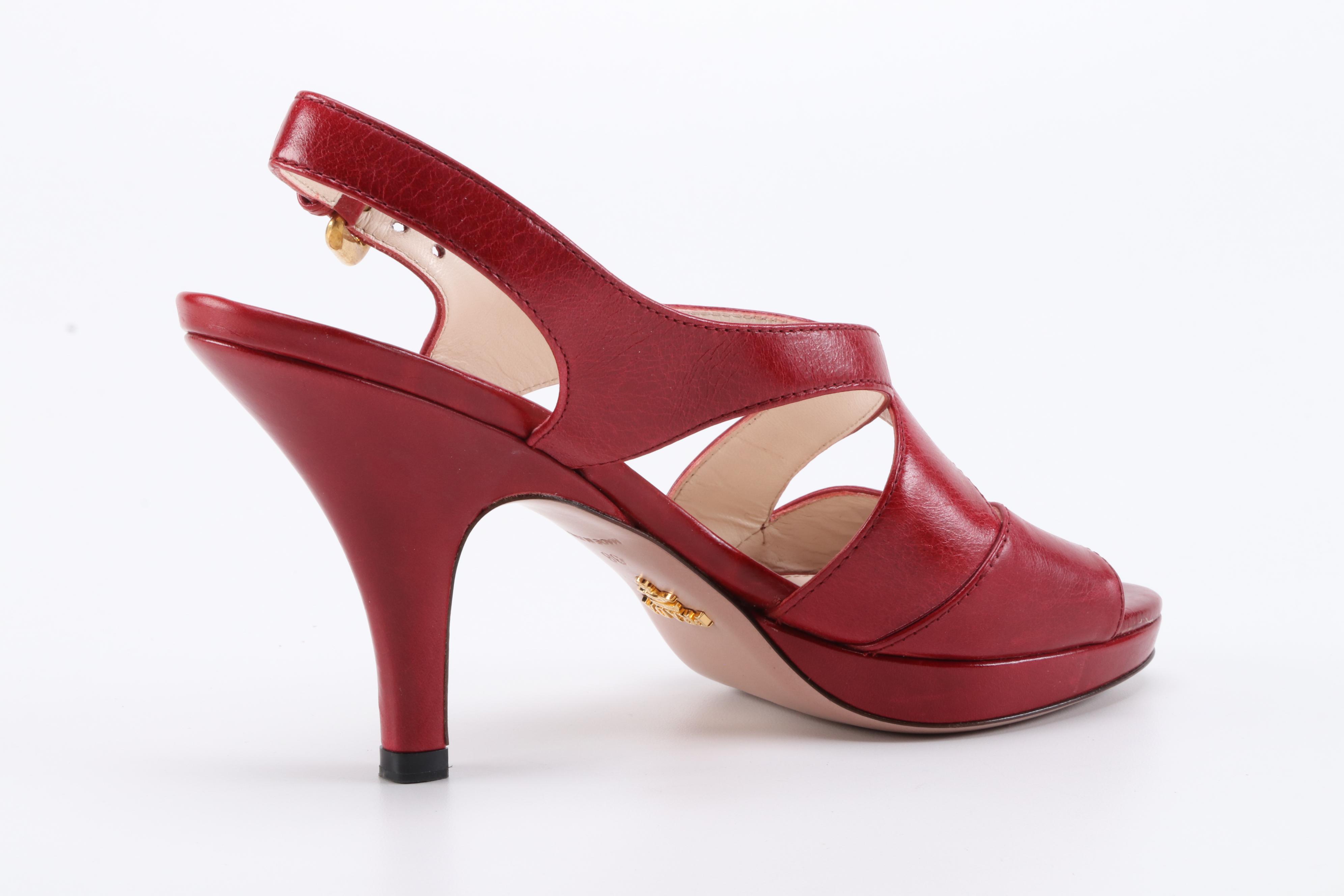 Prada Red Leather Platform Sandals