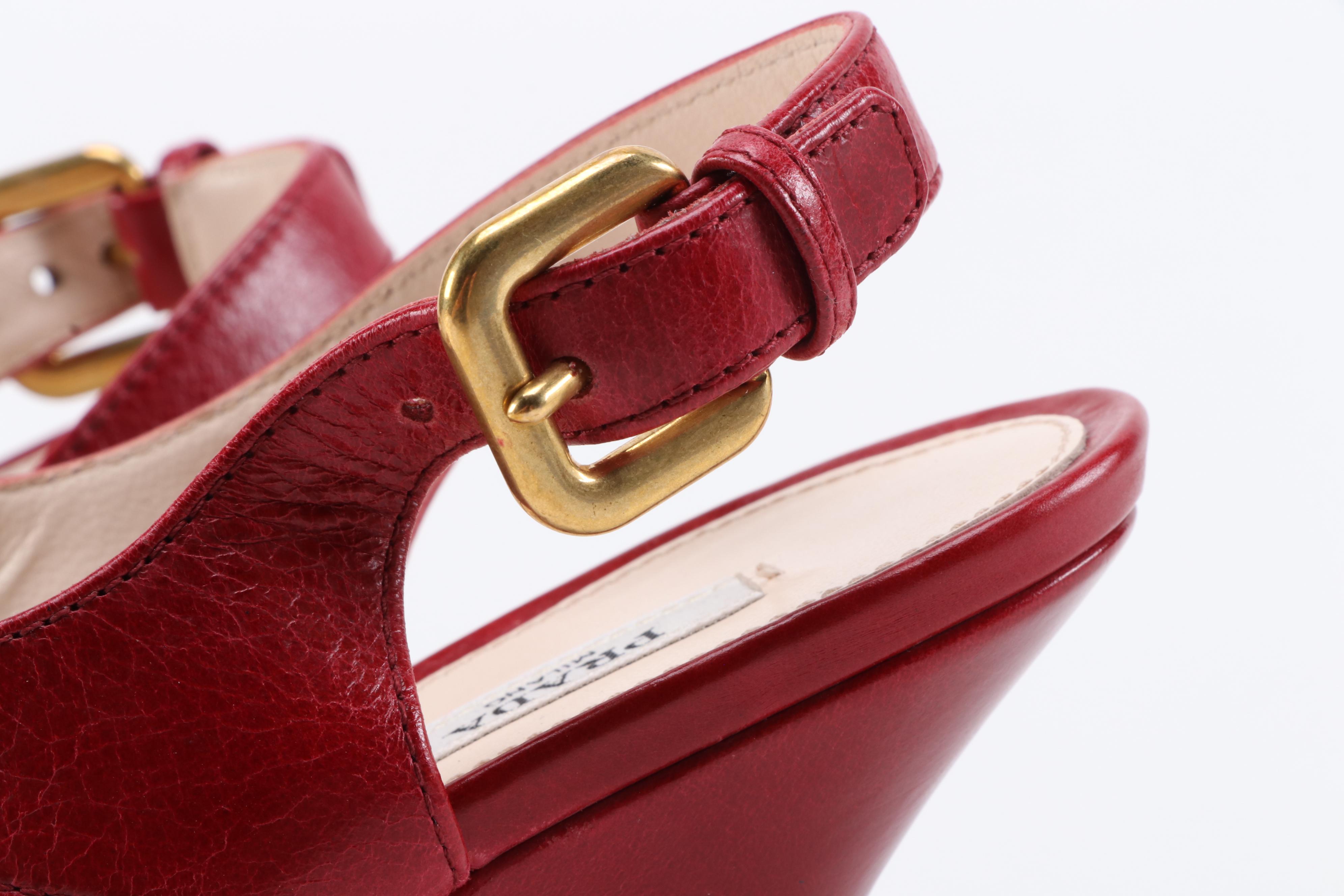 Prada Red Leather Platform Sandals