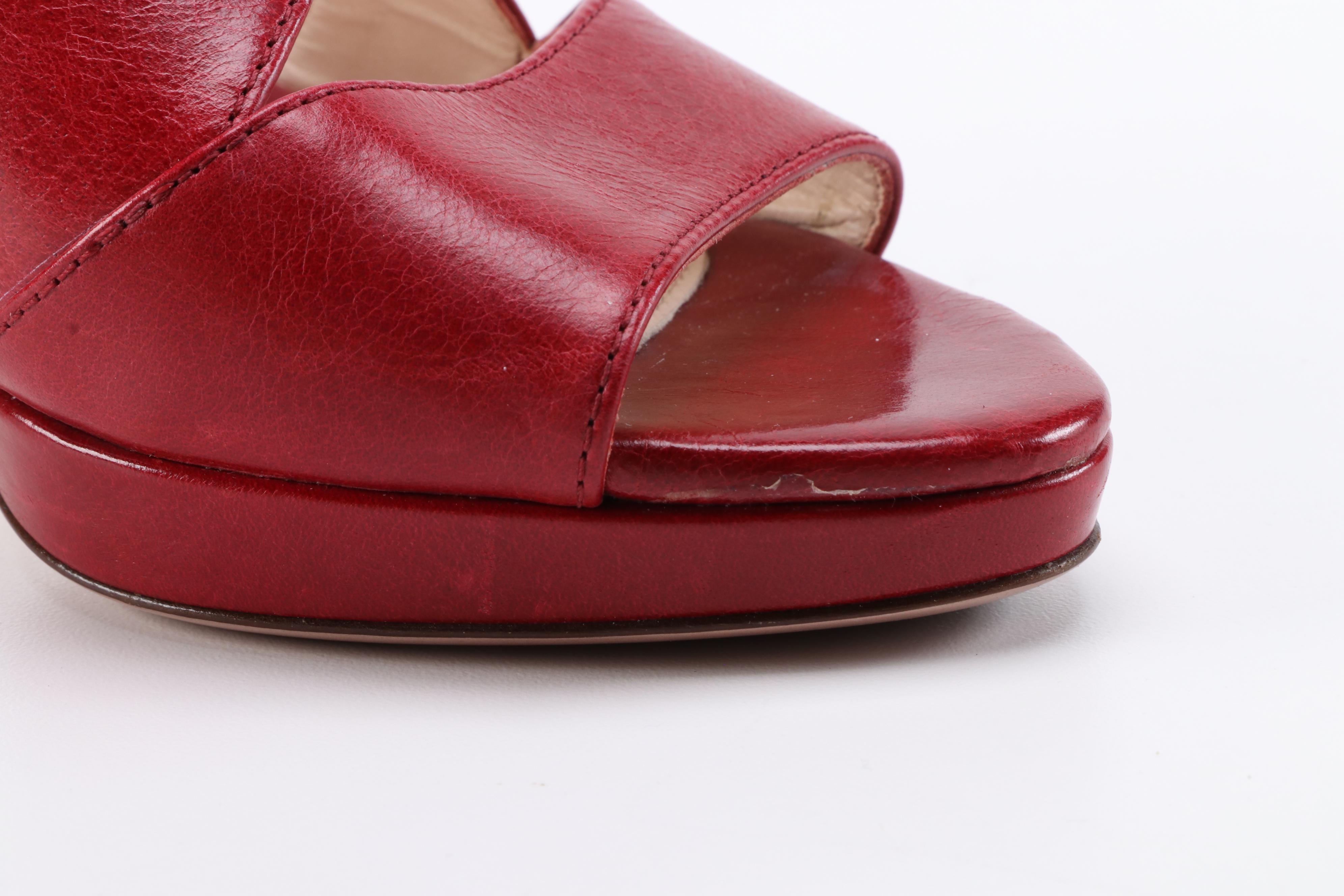 Prada Red Leather Platform Sandals