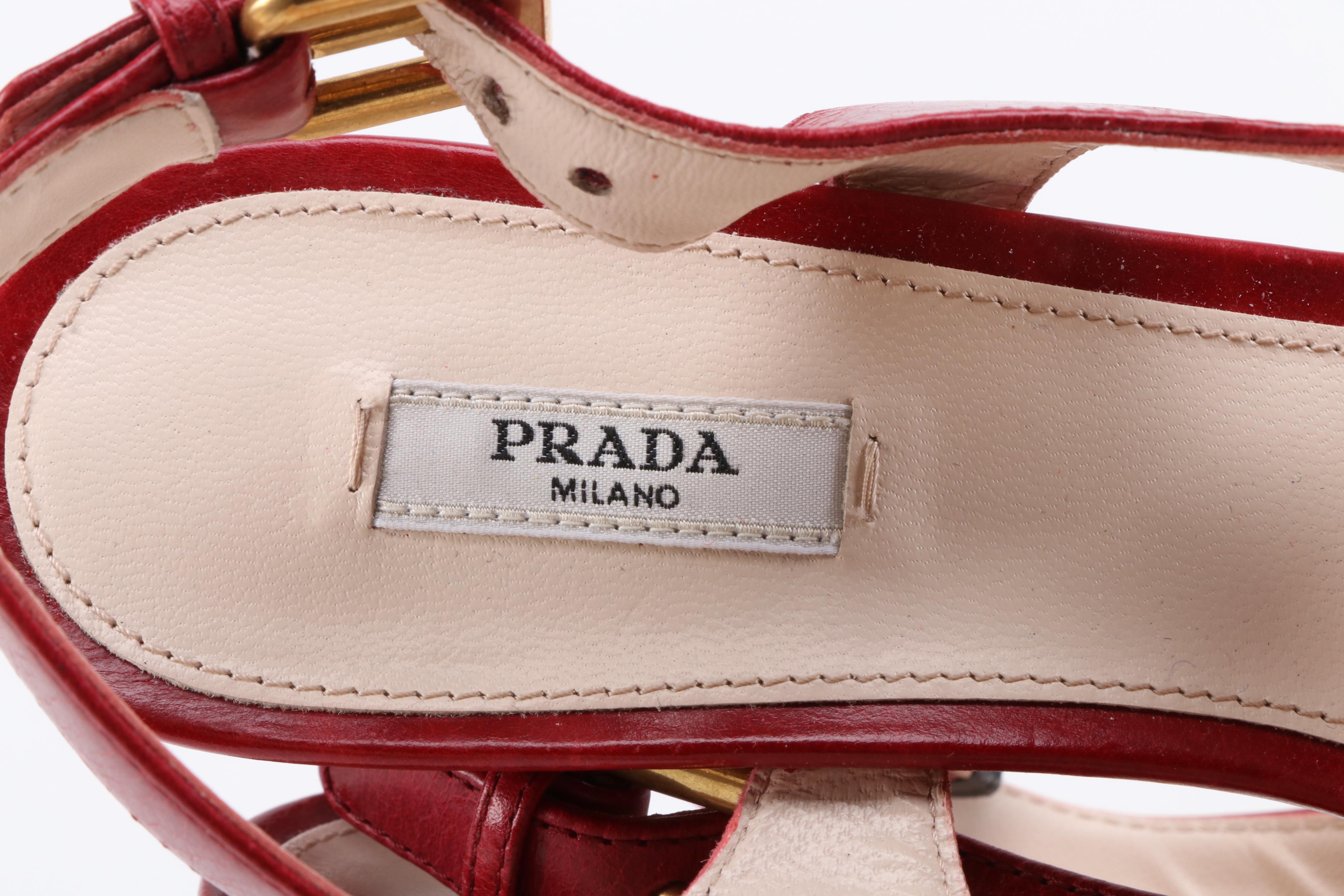 Prada Red Leather Platform Sandals