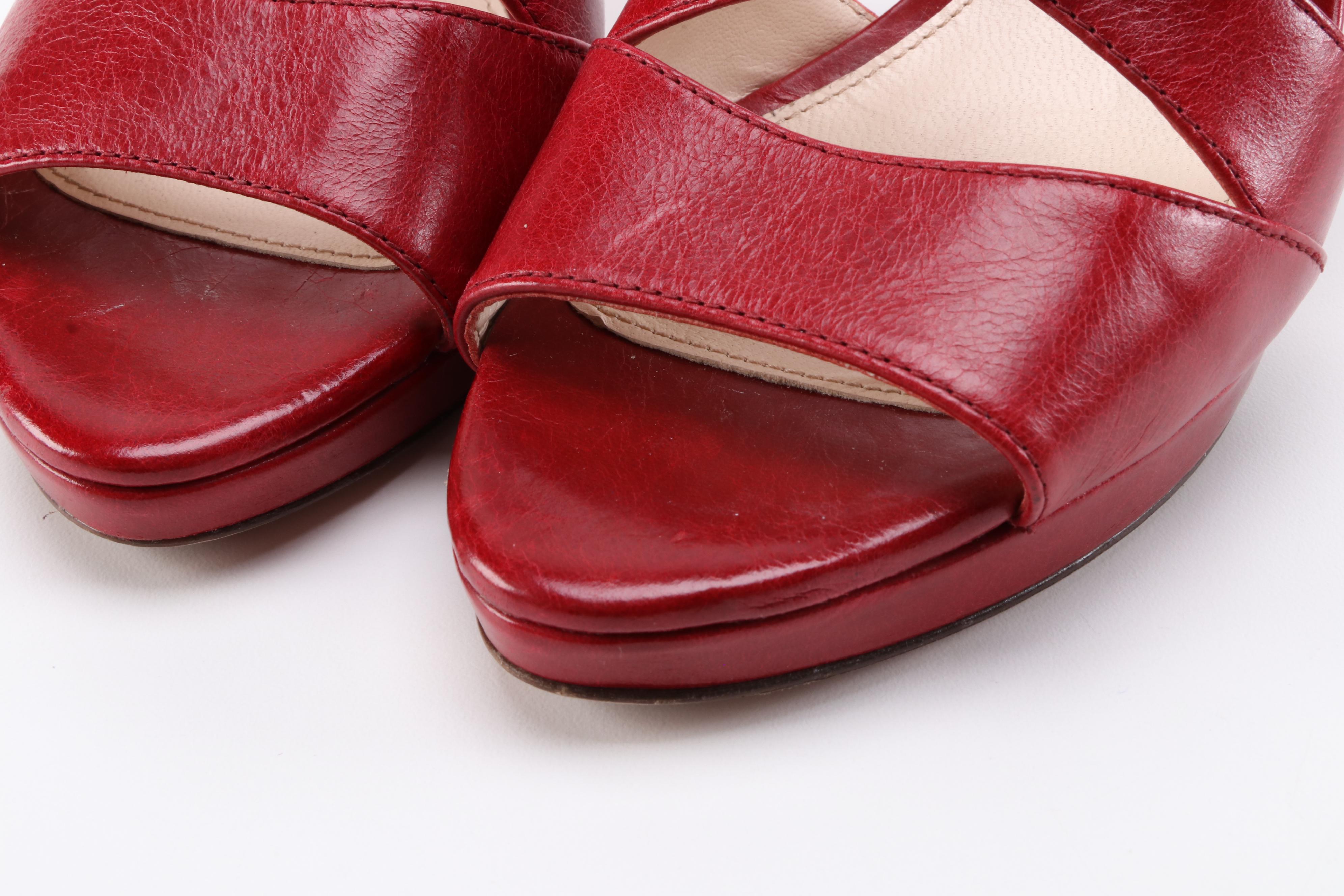 Prada Red Leather Platform Sandals