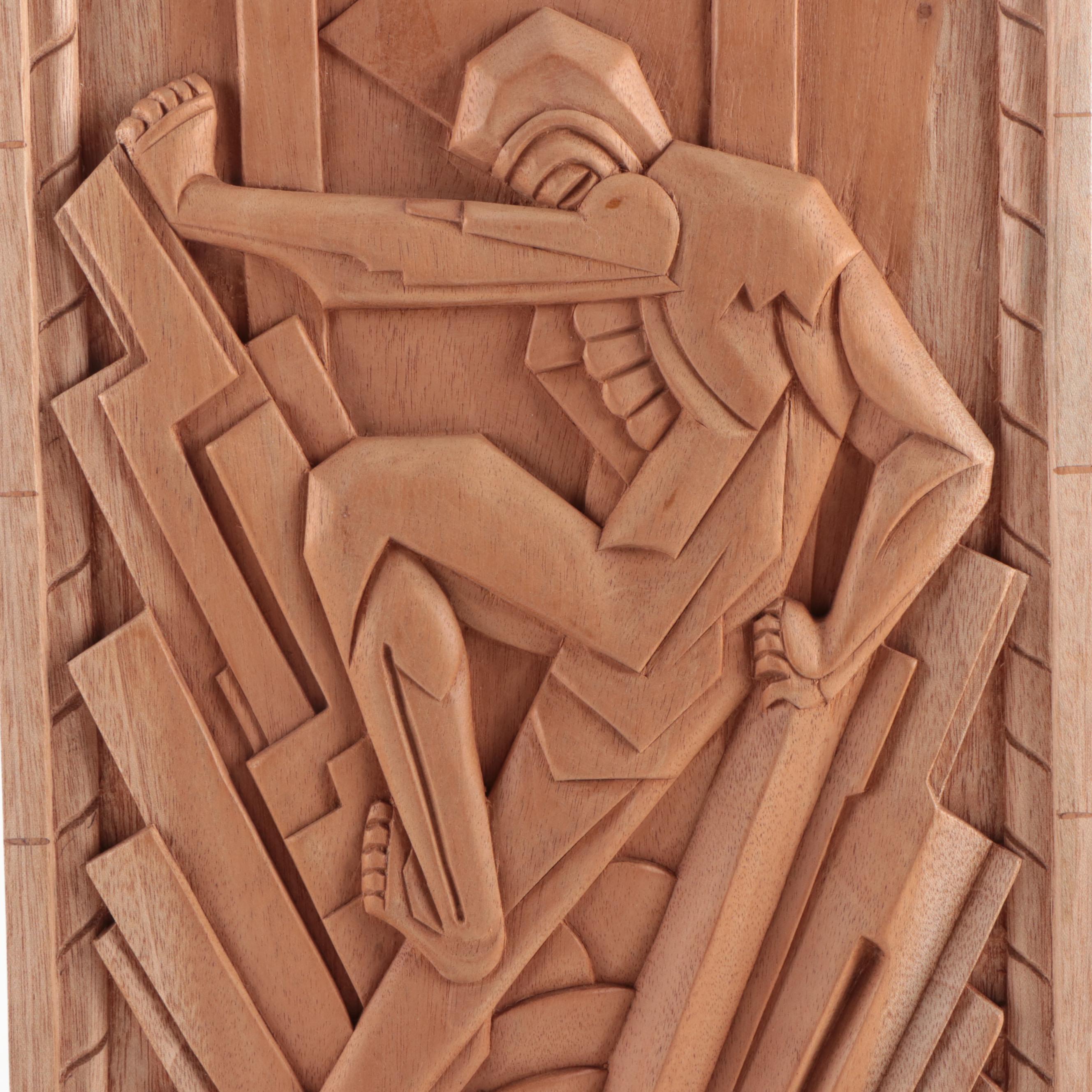 Carved Wood Relief Panel After Rene Paul Chambellan for the Chanin Building