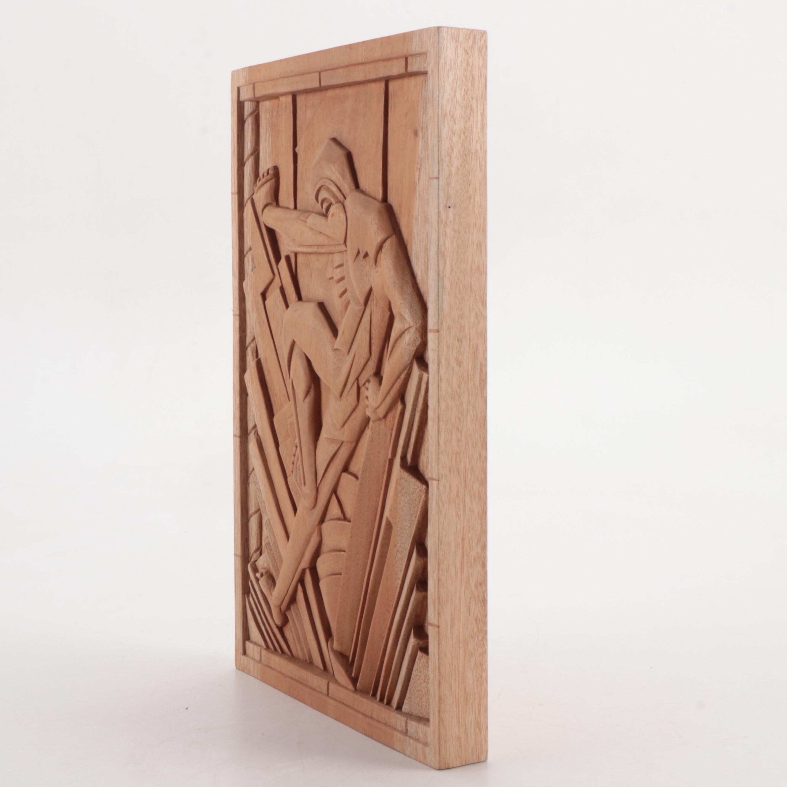 Carved Wood Relief Panel After Rene Paul Chambellan for the Chanin Building