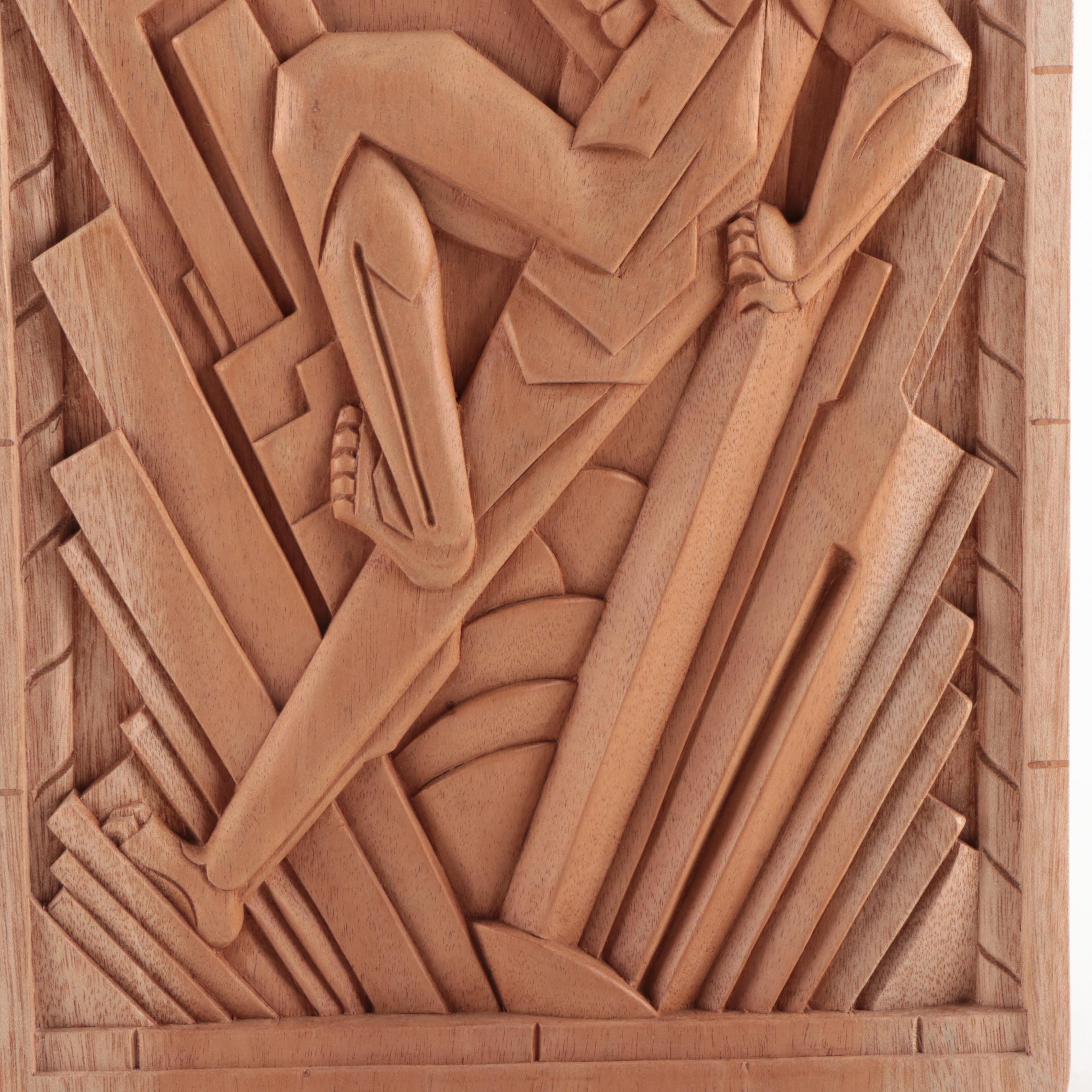 Carved Wood Relief Panel After Rene Paul Chambellan for the Chanin Building