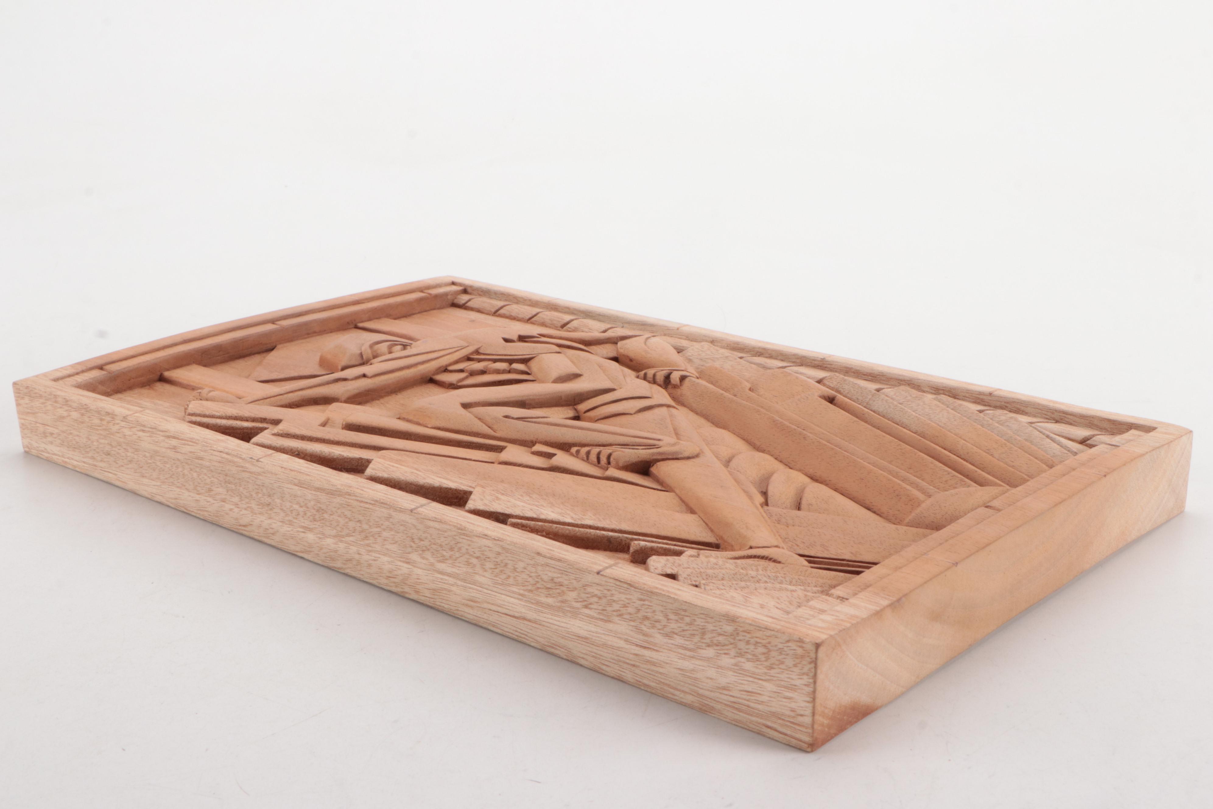 Carved Wood Relief Panel After Rene Paul Chambellan for the Chanin Building