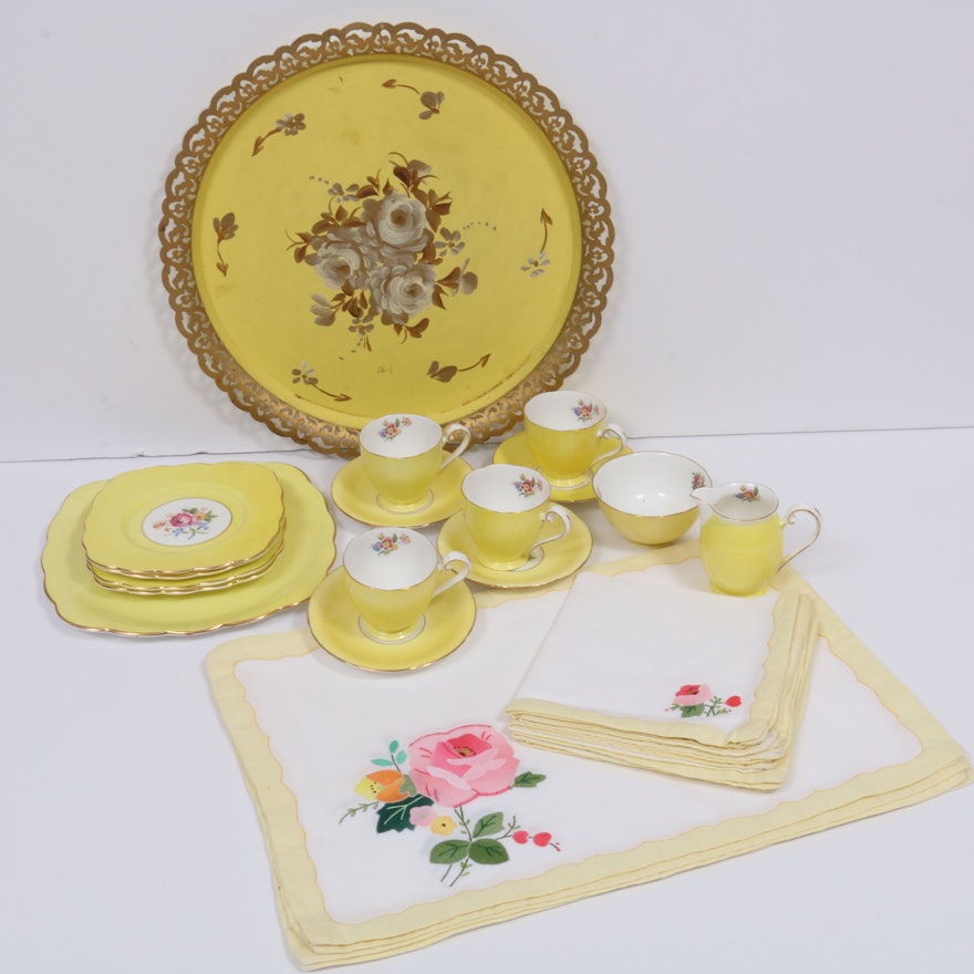 Royal Grafton Yellow Bone China Luncheon Service with Other Serving Tray