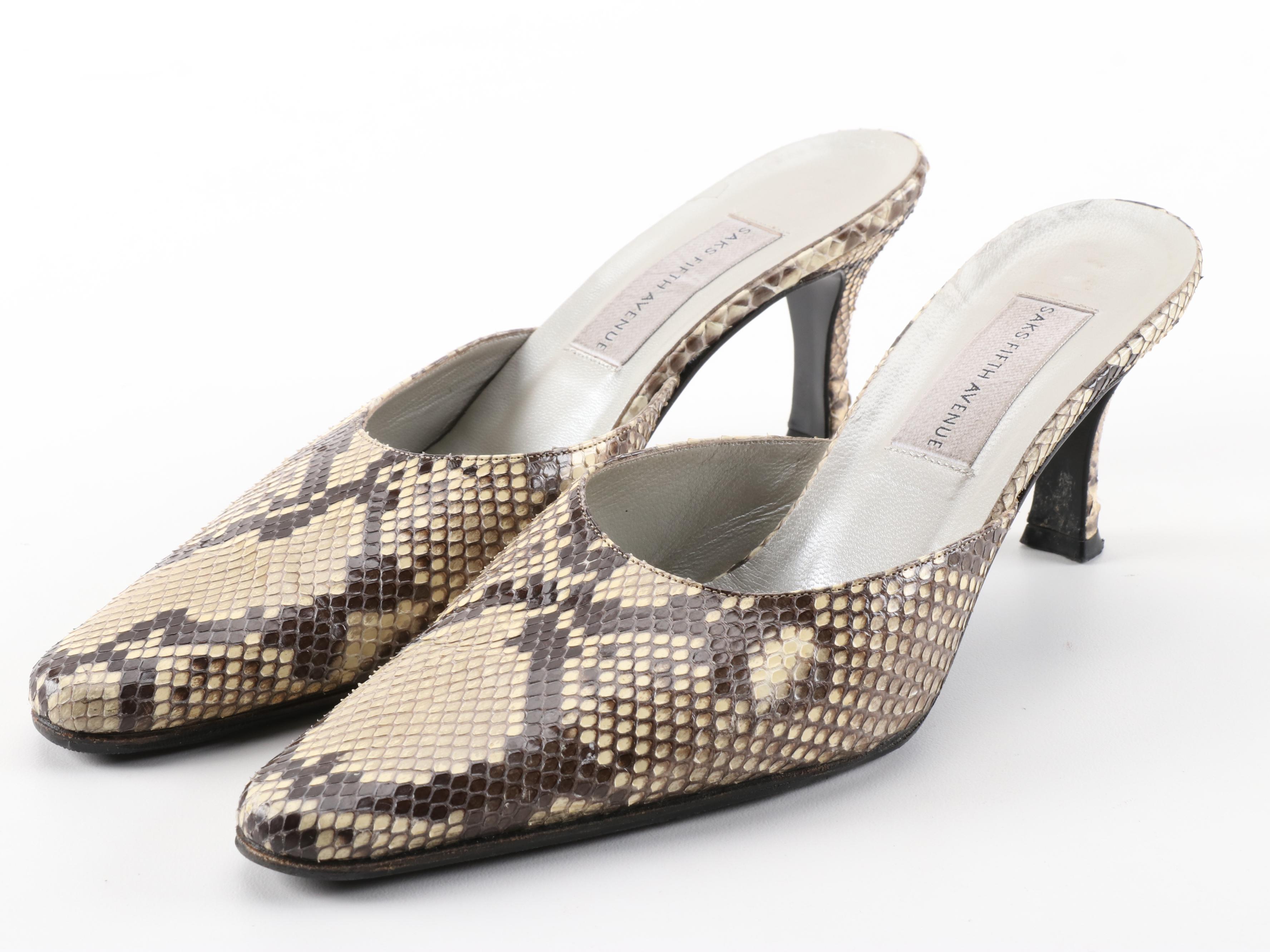 Donald J Pliner, Cole Haan and Saks Fifth Avenue Python Skin and Leather Mules