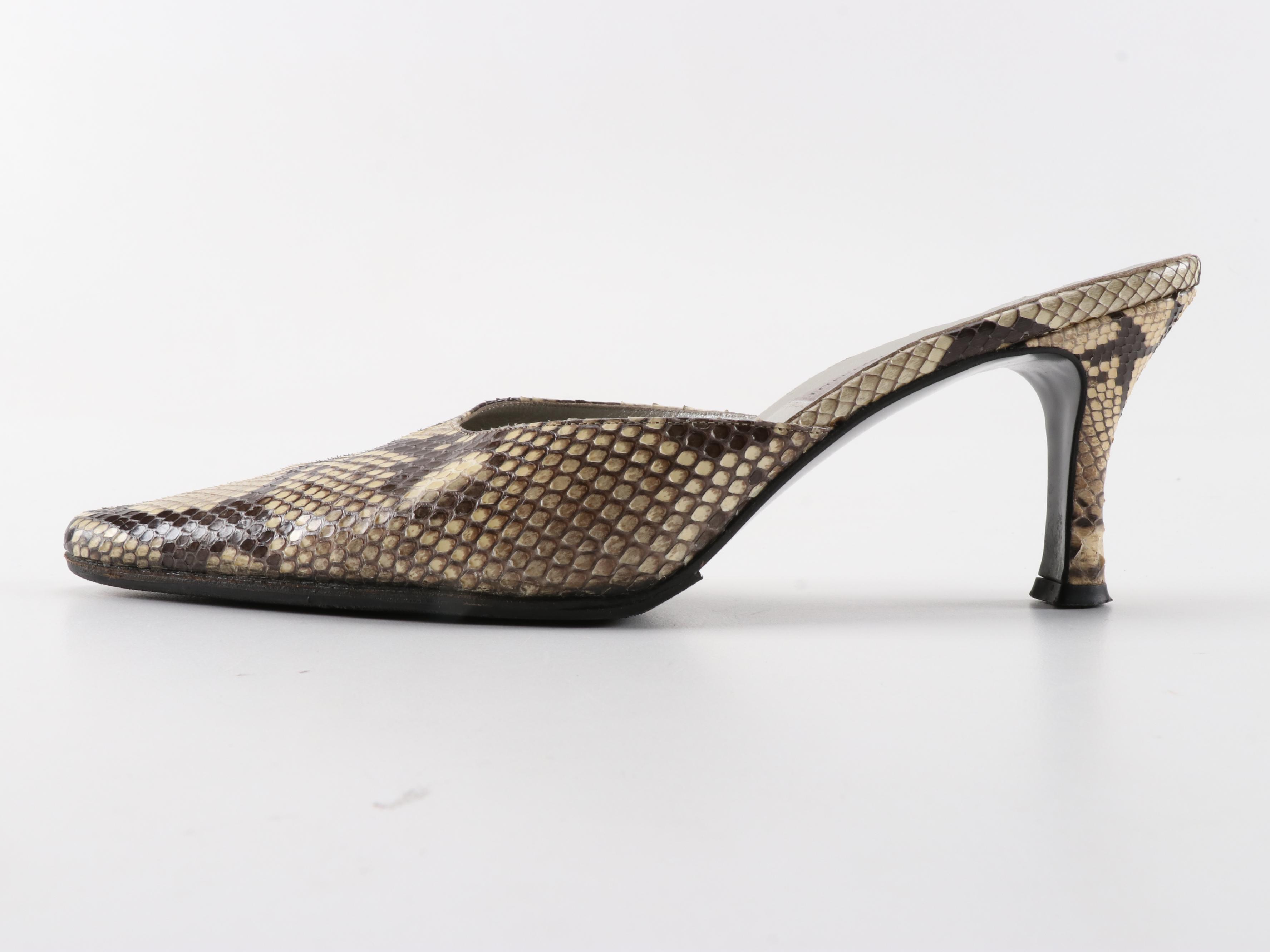 Donald J Pliner, Cole Haan and Saks Fifth Avenue Python Skin and Leather Mules