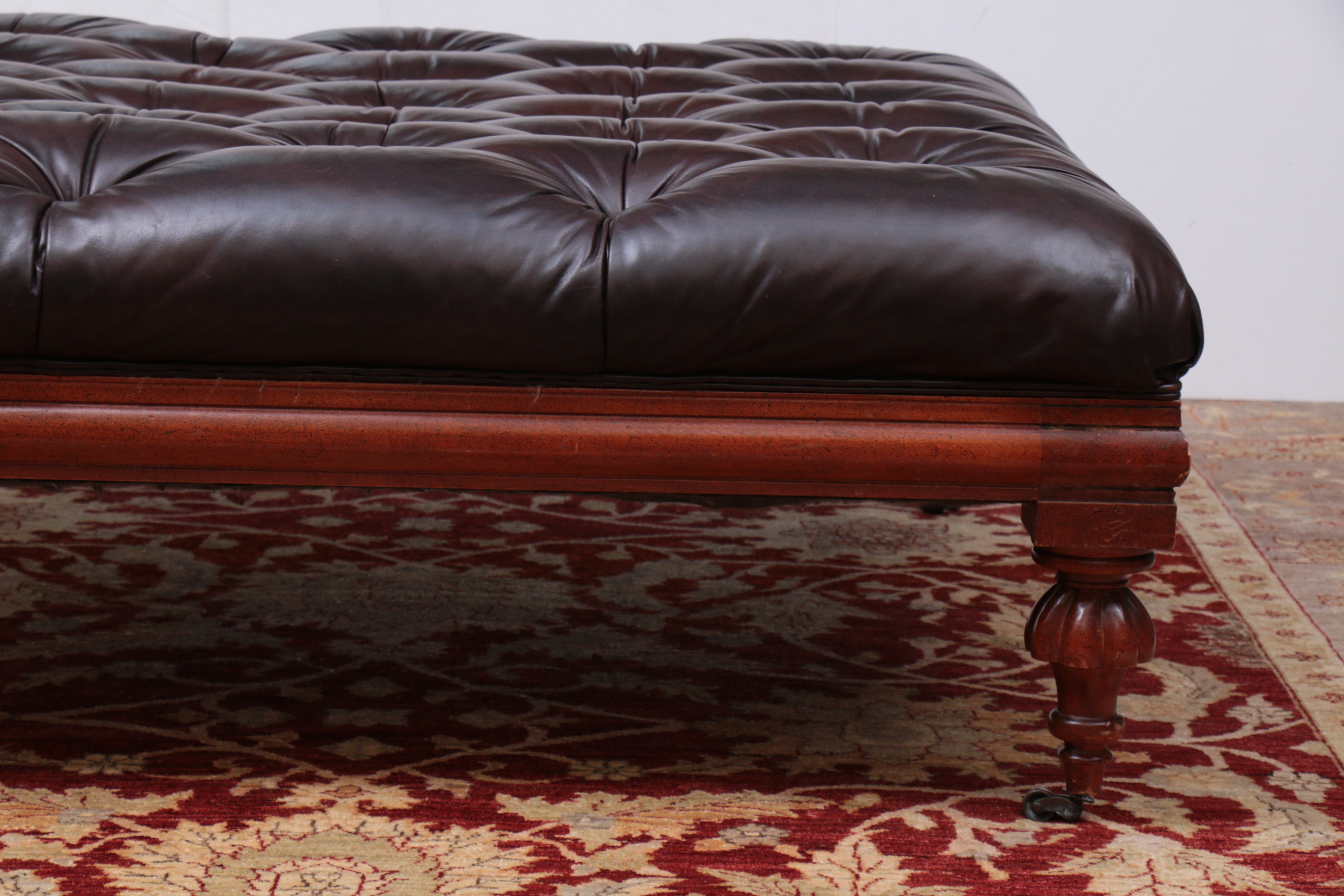 Henredon Regency Style Brown Tufted Leather Cocktail Ottoman