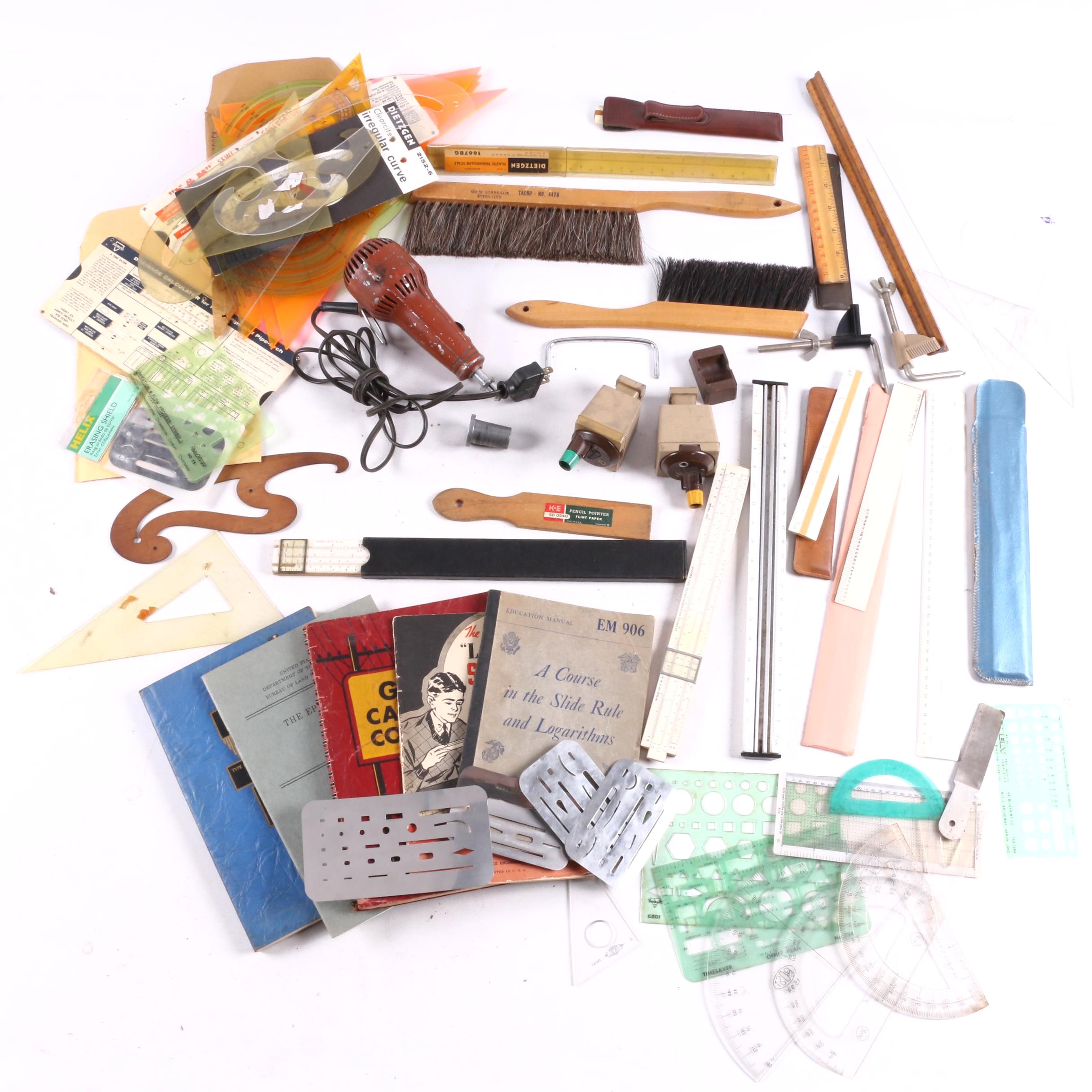 Drafting Supplies with Slide Rulers, Curve Tools, Erasing Tool, Manuals and More