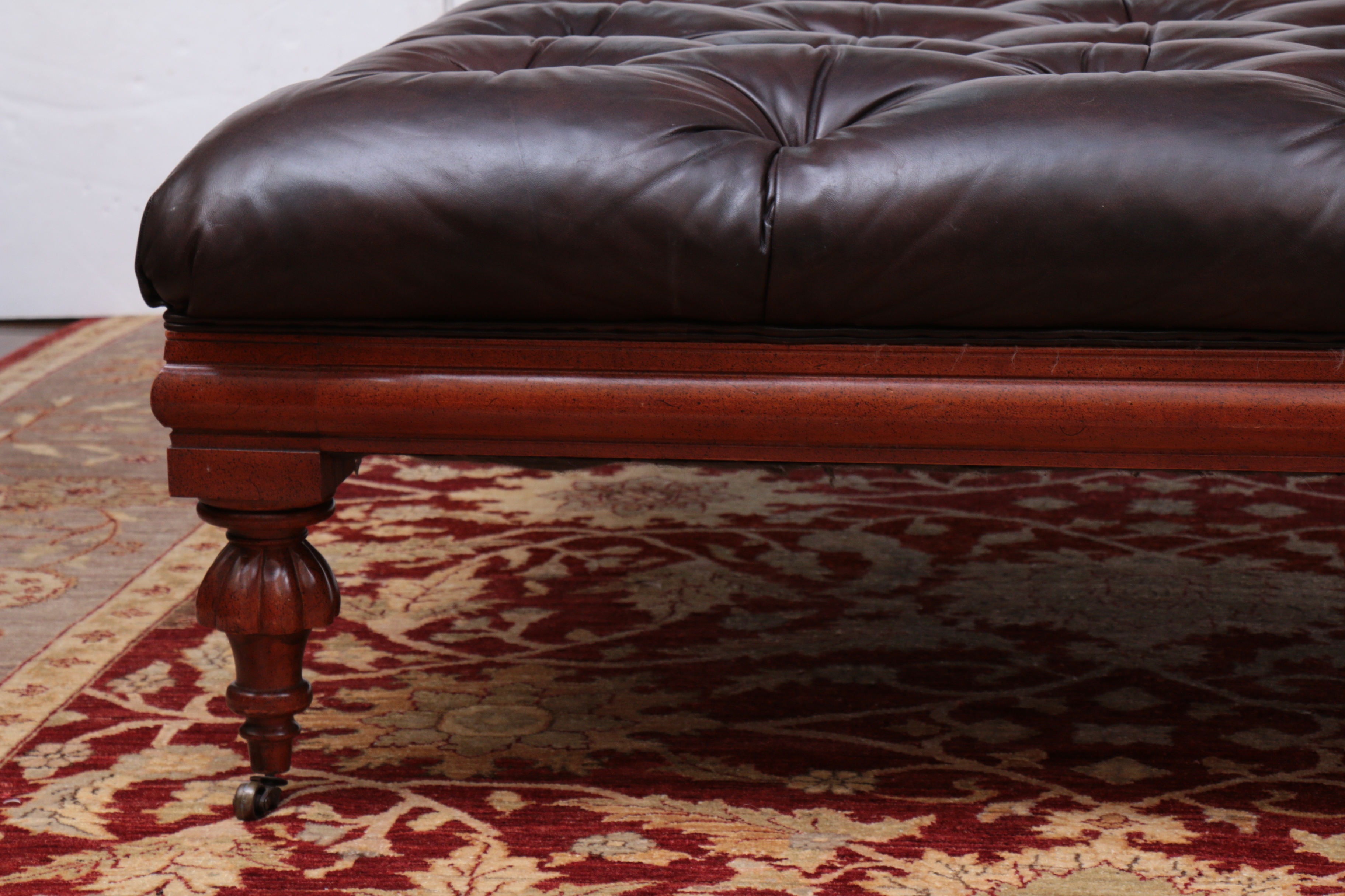 Henredon Regency Style Brown Tufted Leather Cocktail Ottoman