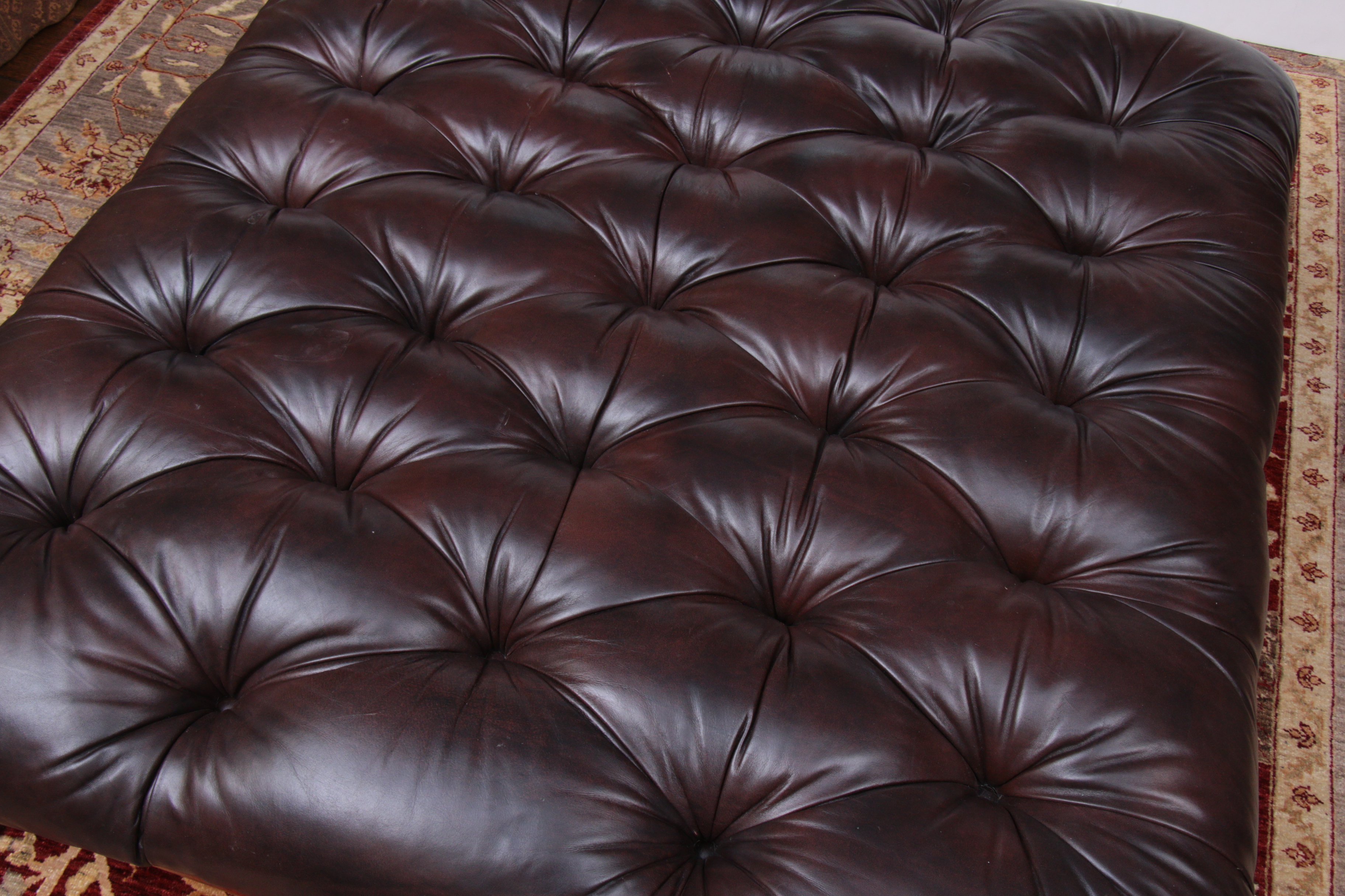 Henredon Regency Style Brown Tufted Leather Cocktail Ottoman