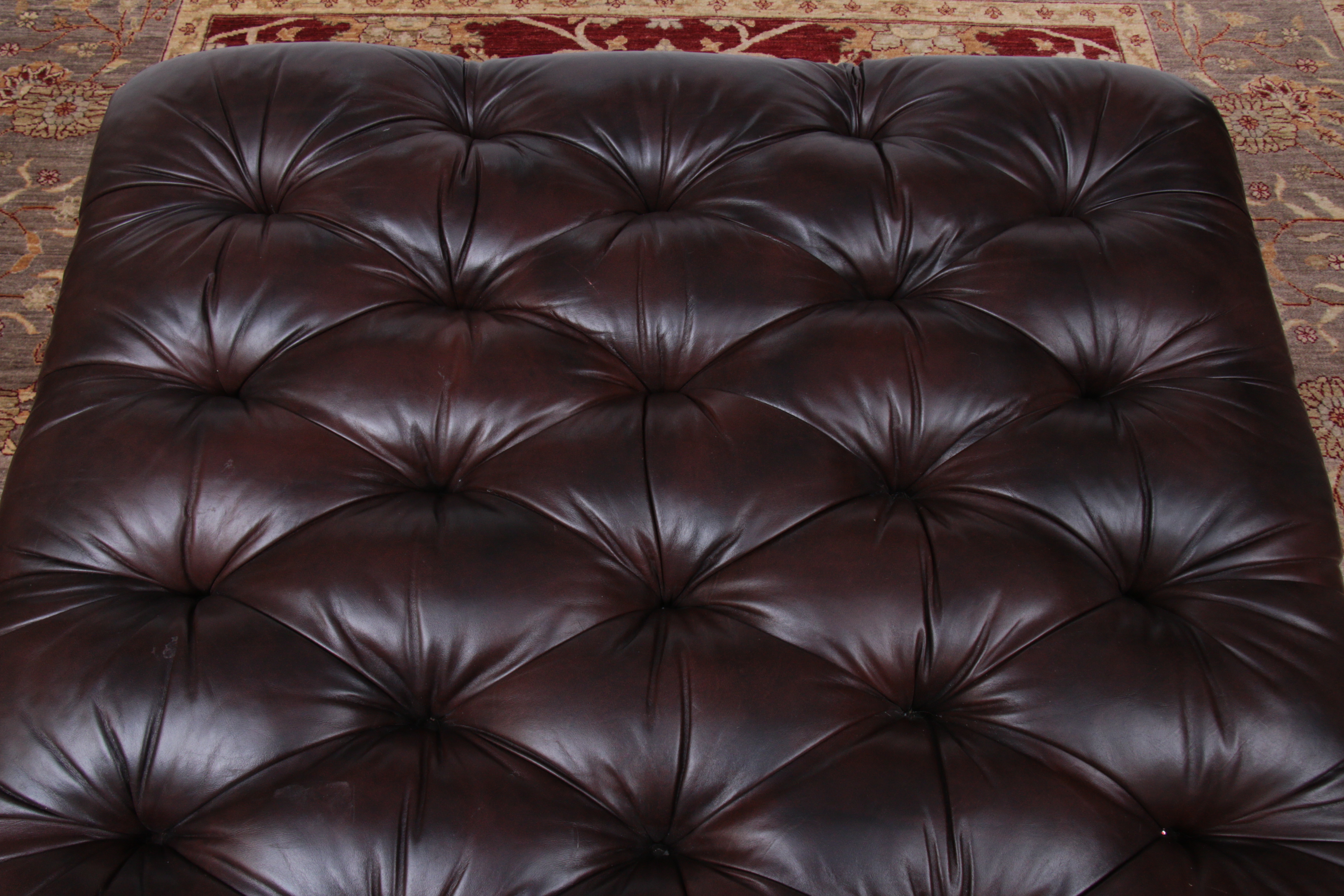 Henredon Regency Style Brown Tufted Leather Cocktail Ottoman