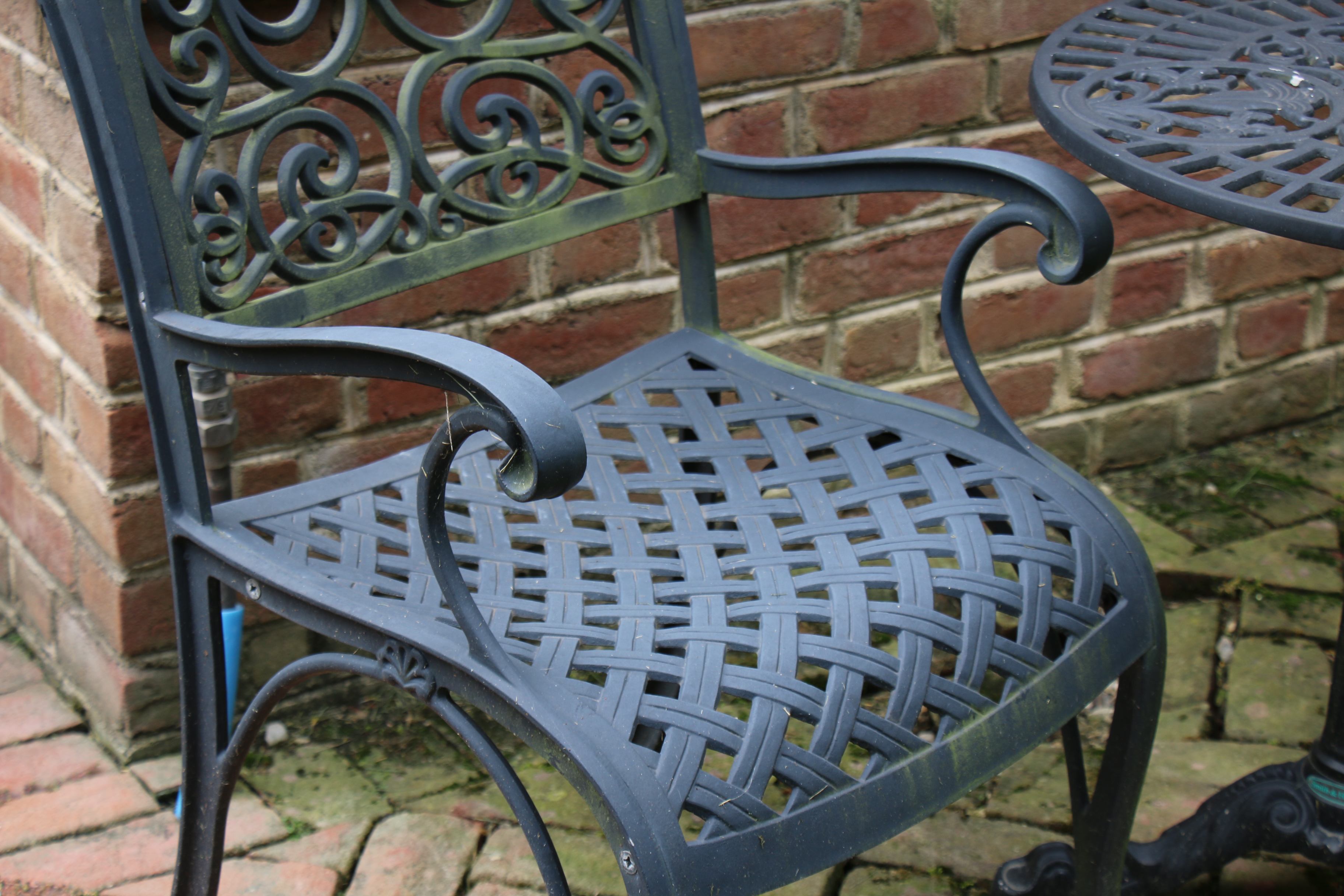 Smith & Hawken Painted Metal Cafe Table with Two Armchairs