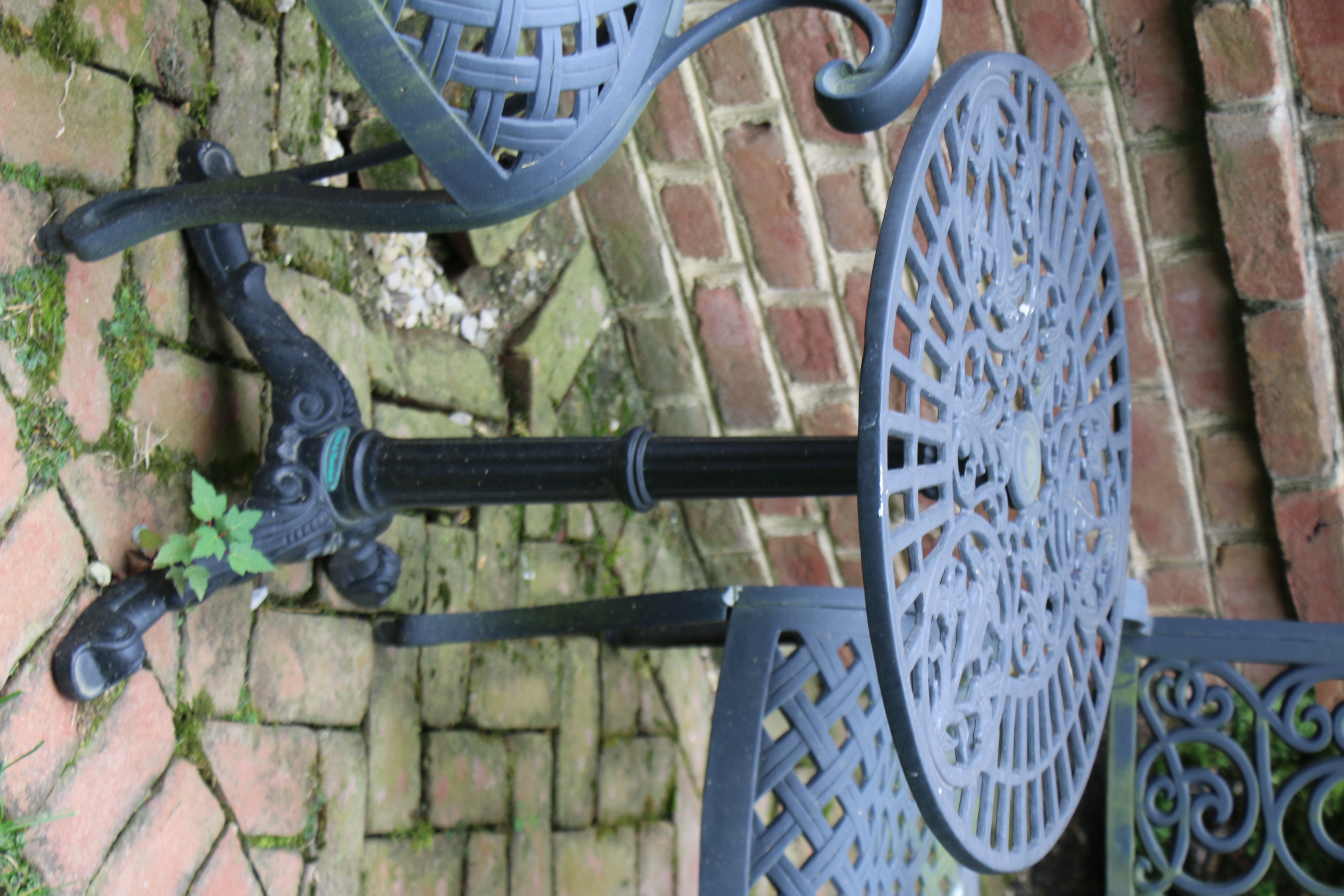 Smith & Hawken Painted Metal Cafe Table with Two Armchairs