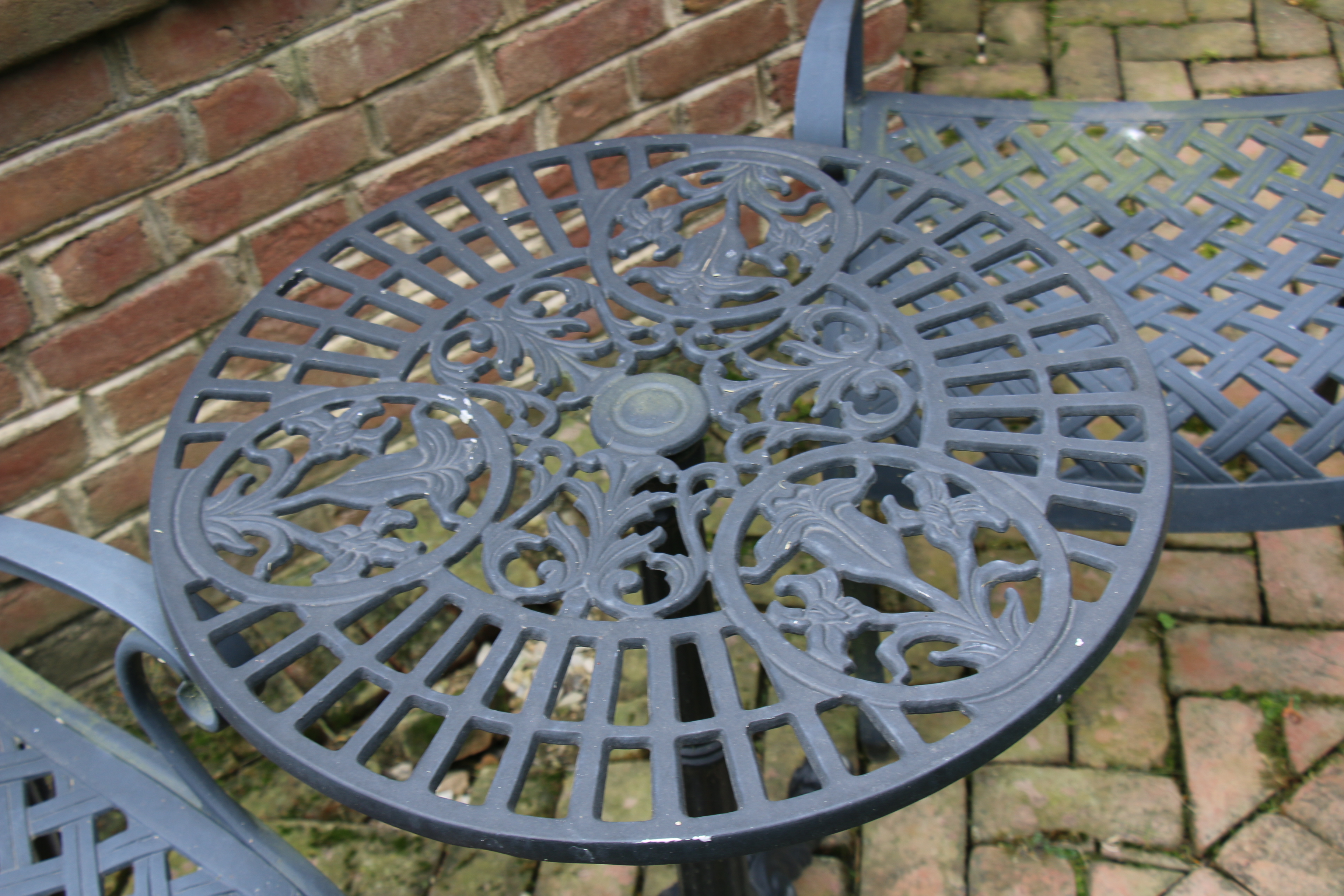Smith & Hawken Painted Metal Cafe Table with Two Armchairs