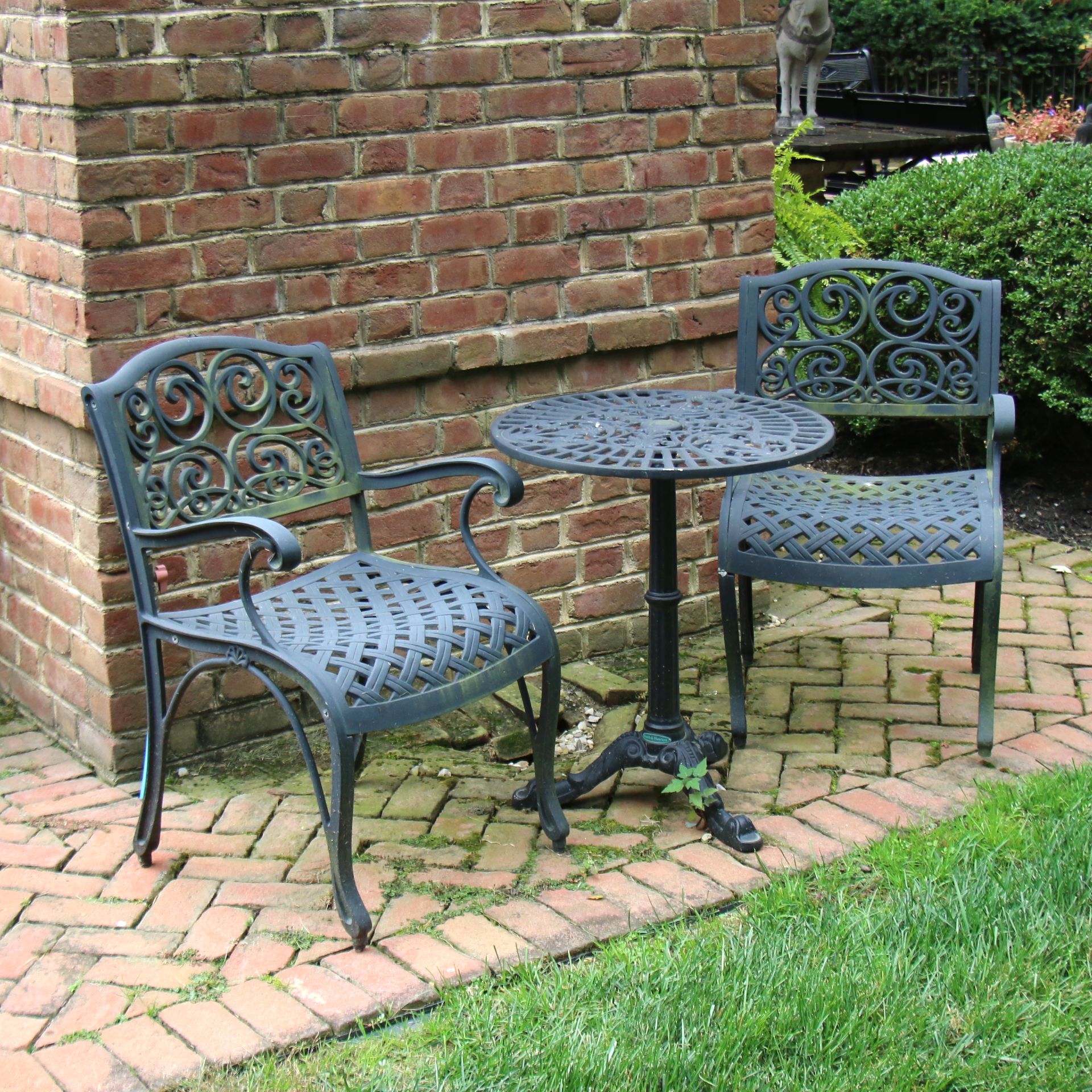 Smith & Hawken Painted Metal Cafe Table with Two Armchairs