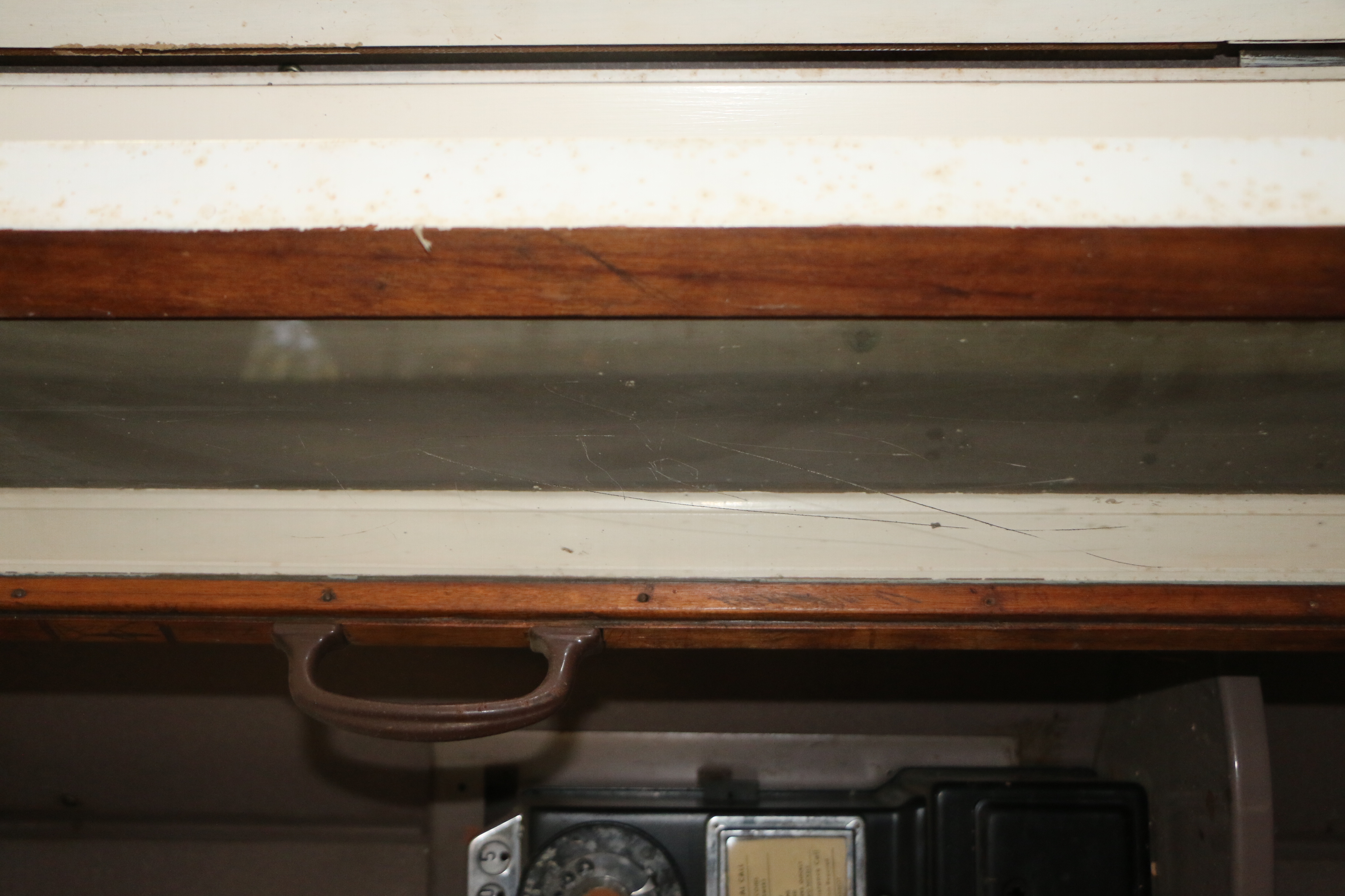 Mid Century Phone Booth with Seat and Coin Fed Rotary Dial Telephone