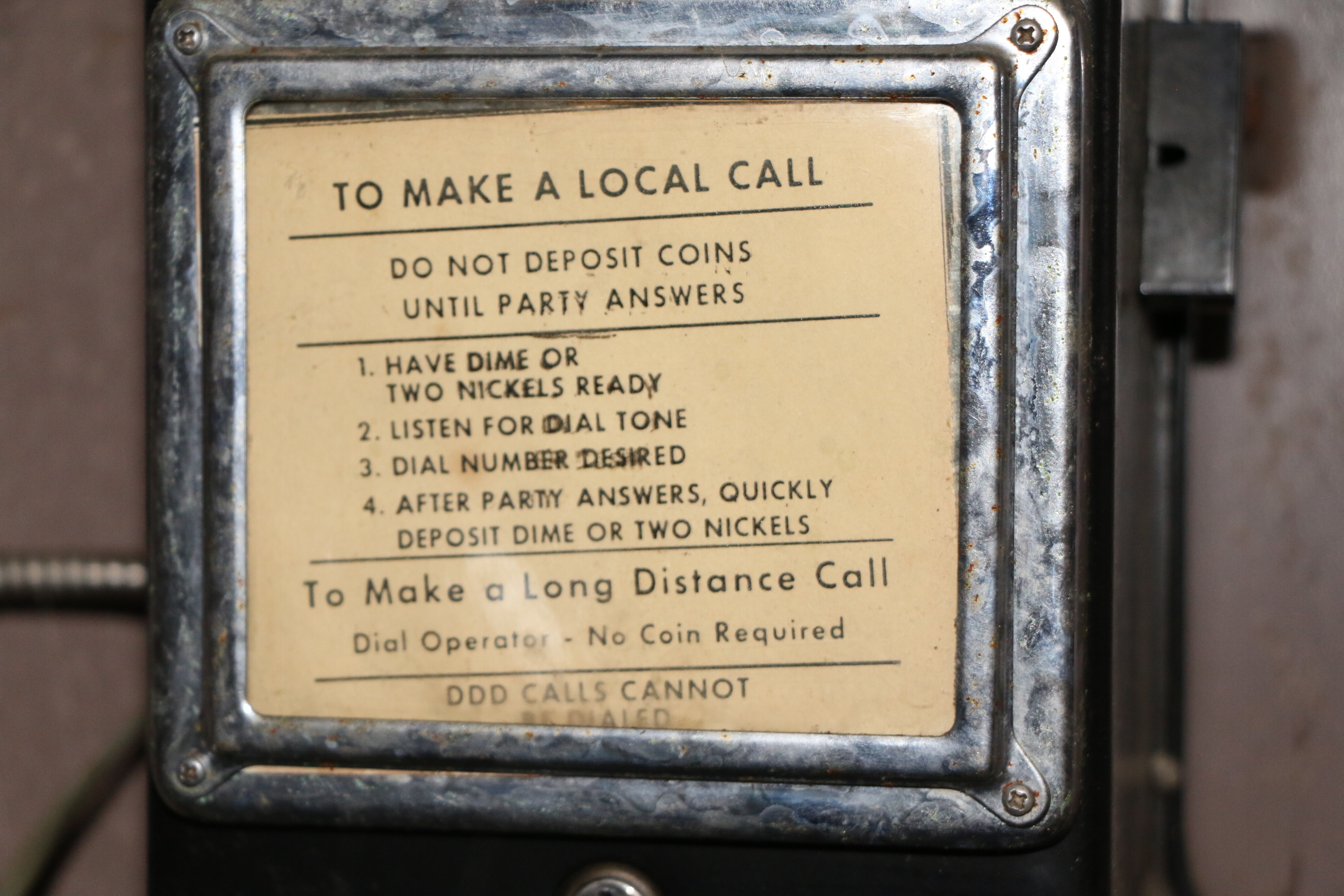 Mid Century Phone Booth with Seat and Coin Fed Rotary Dial Telephone