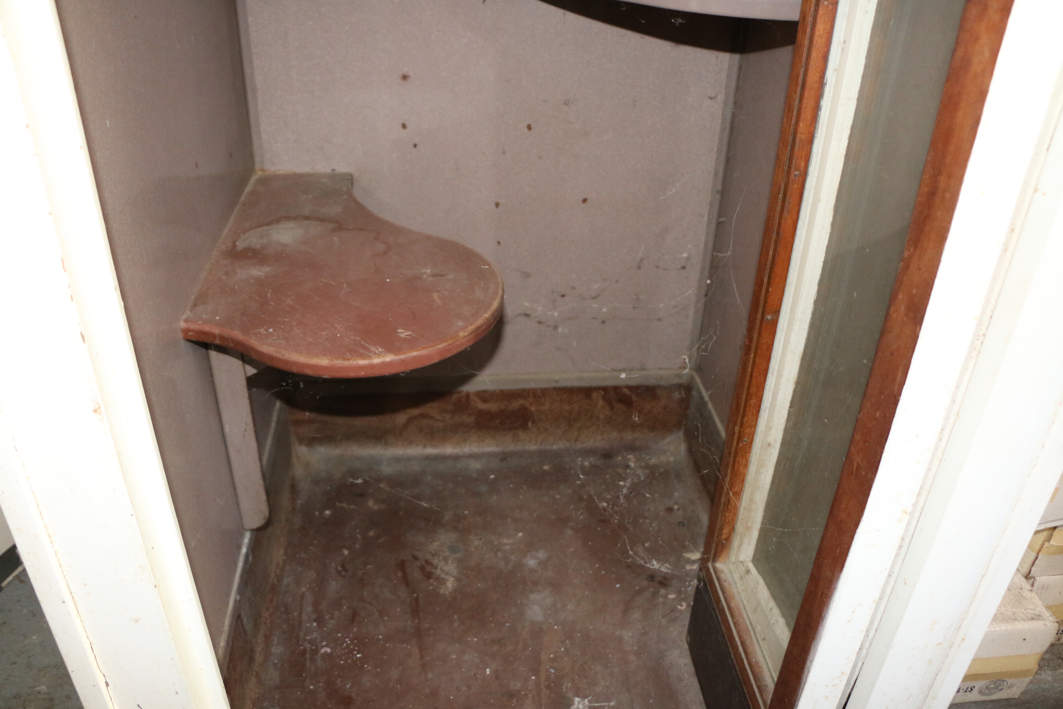 Mid Century Phone Booth with Seat and Coin Fed Rotary Dial Telephone