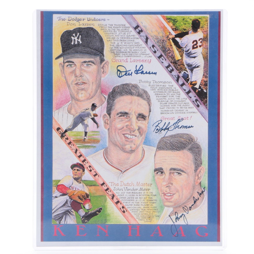 Don Larsen, Bobby Thomson and Johnny Vander Meer Signed "Greatest Feats" Print