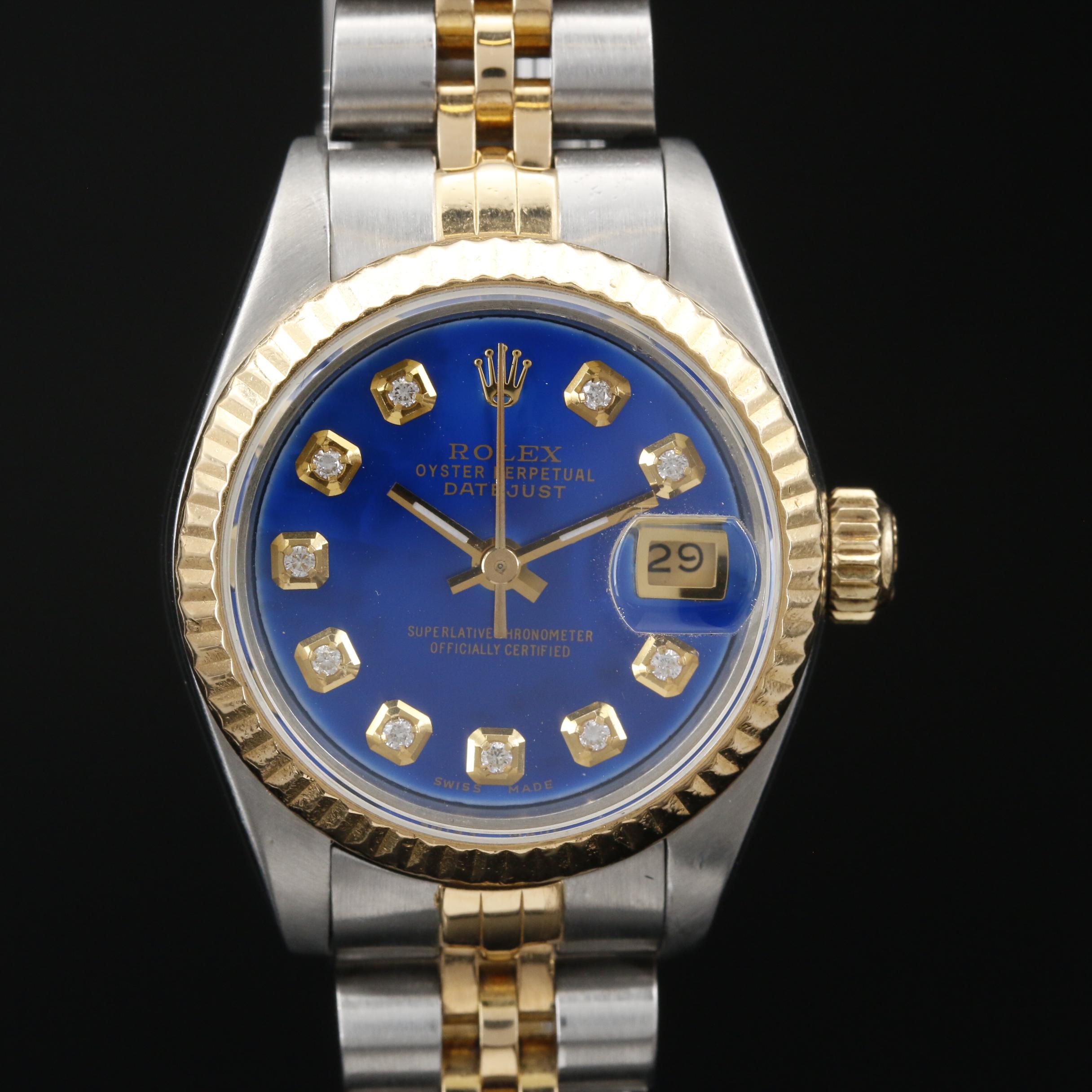 1990 - 1991 Rolex Datejust 18K and Stainless Steel Watch with Diamond Dial