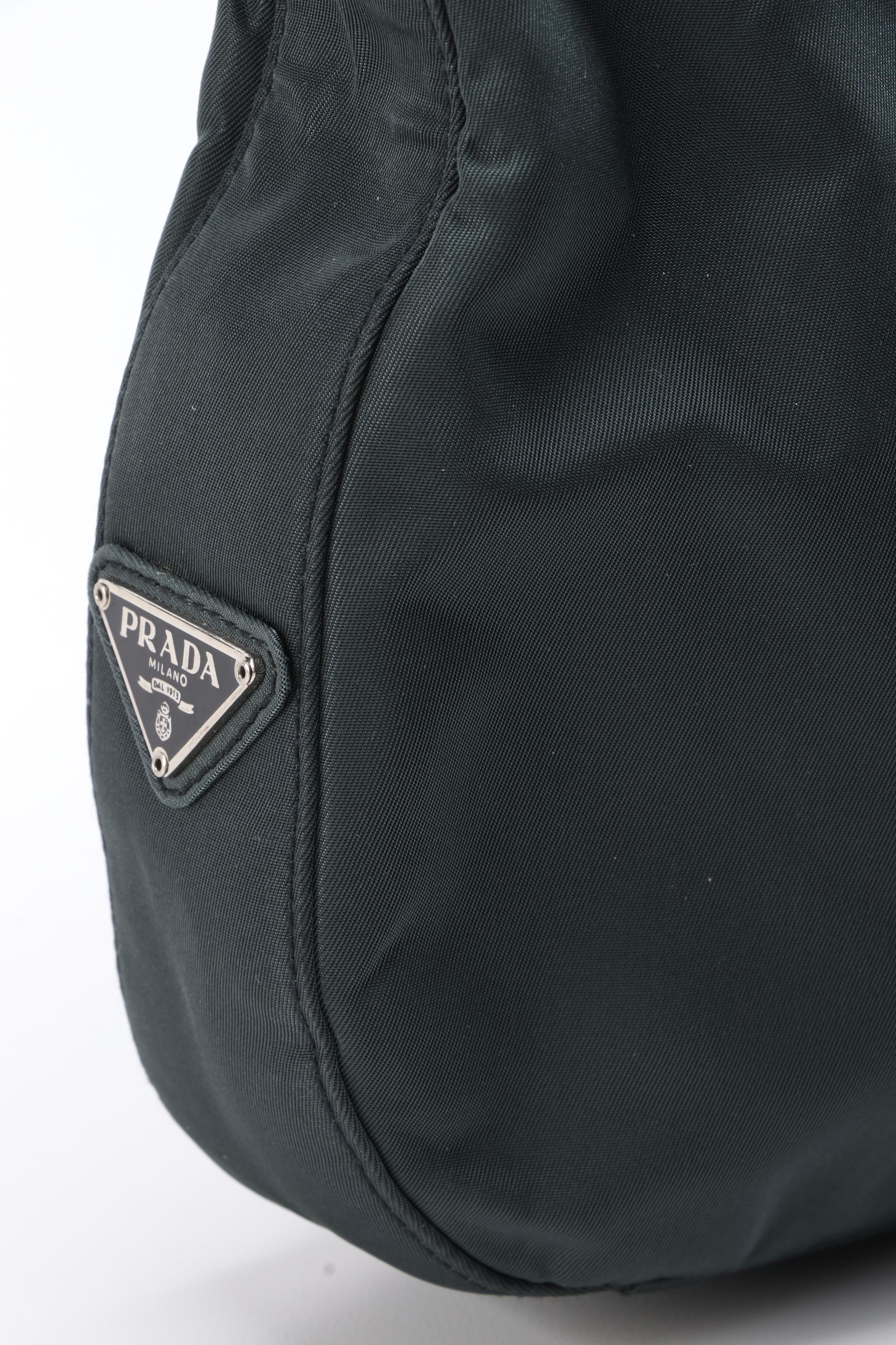 Prada Dark Green Nylon Shoulder Bag with Black Resin Arc Handle