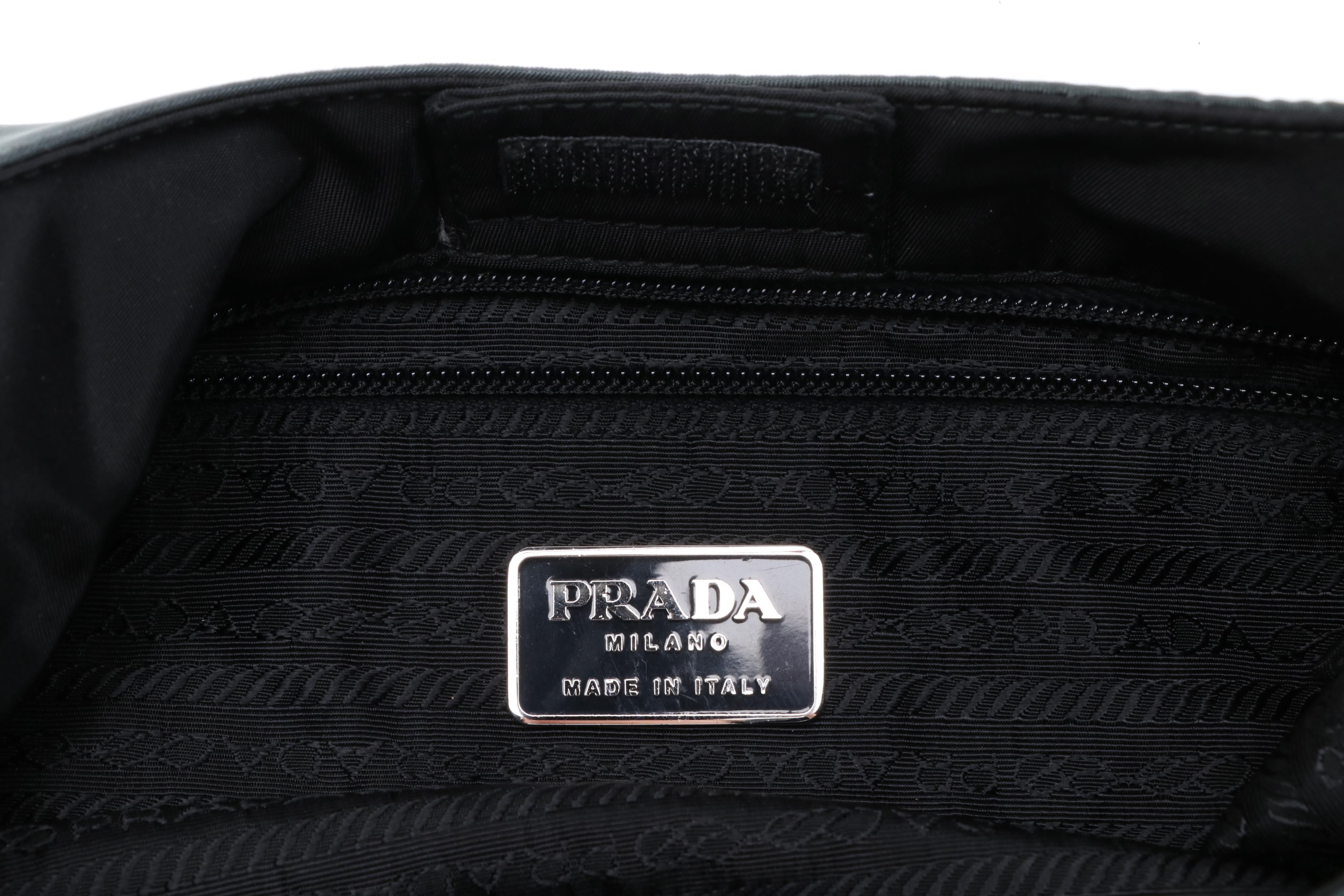 Prada Dark Green Nylon Shoulder Bag with Black Resin Arc Handle