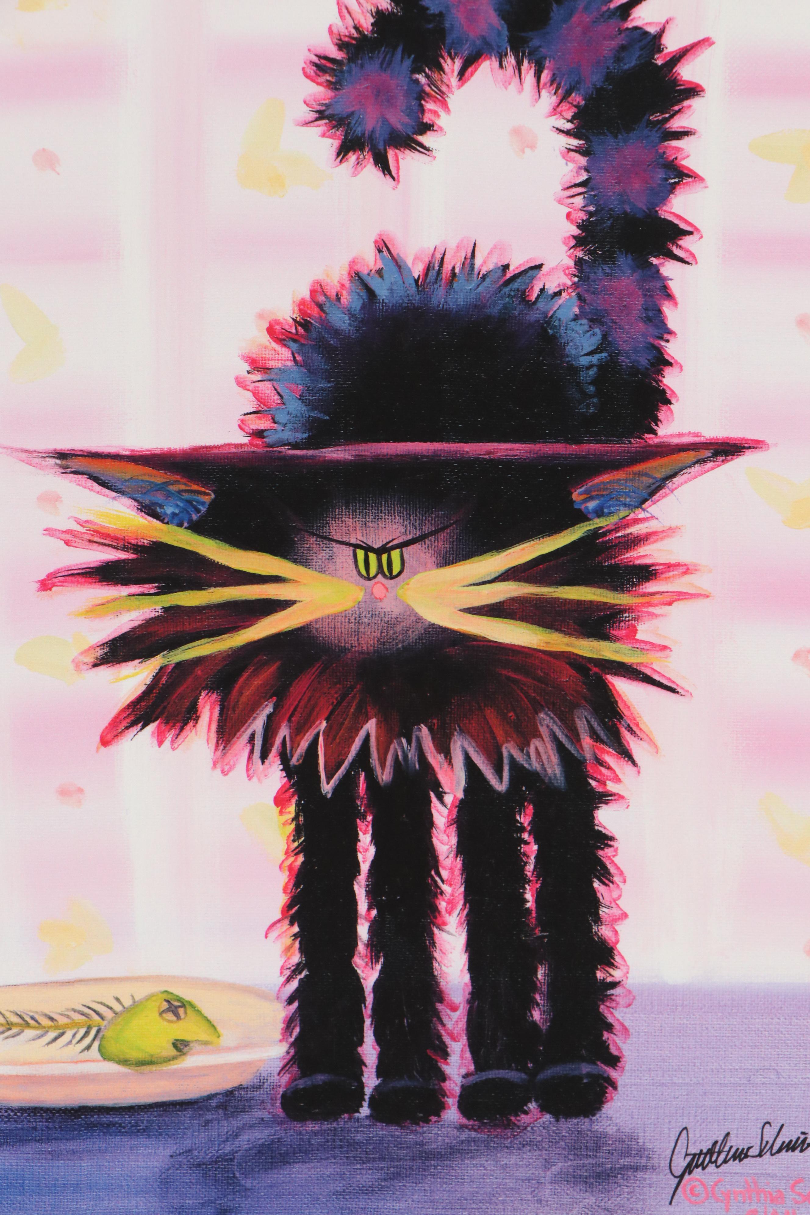Cynthia Schmidt Giclée "Black Cranky Cat with Fish", 21st Century