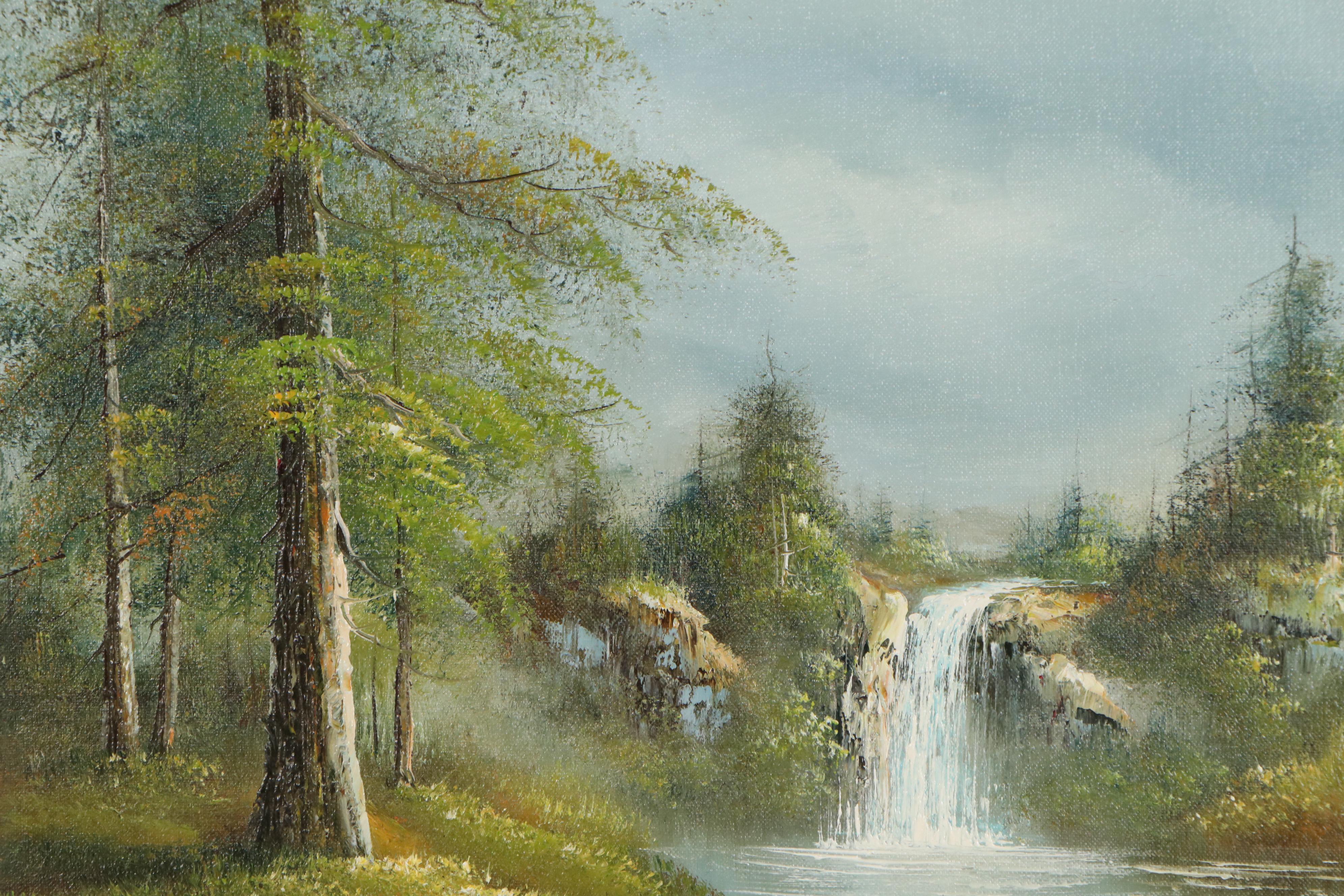 Bob Kyle Oil Painting of Forest Waterfall, Mid to Late 20th Century