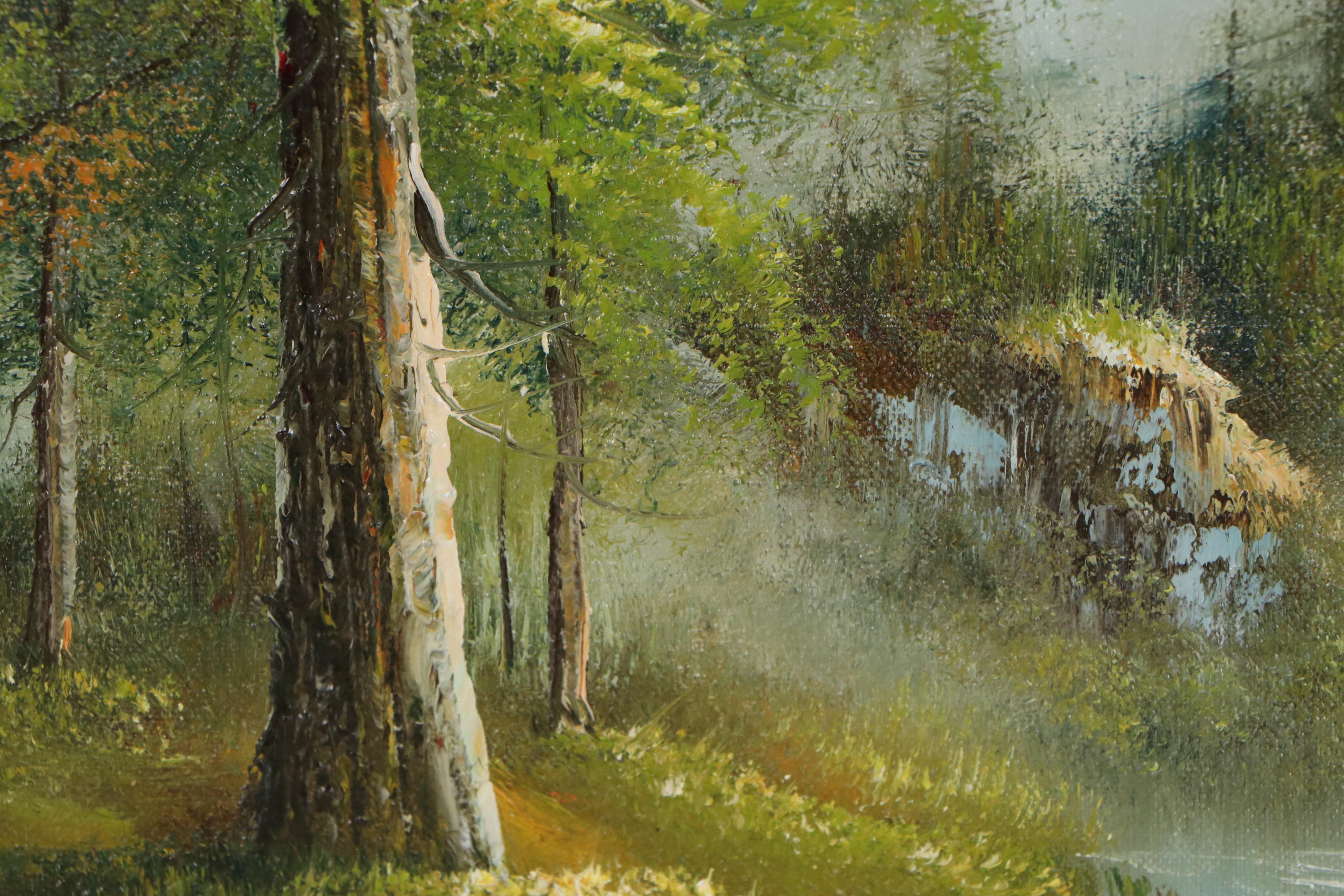 Bob Kyle Oil Painting of Forest Waterfall, Mid to Late 20th Century