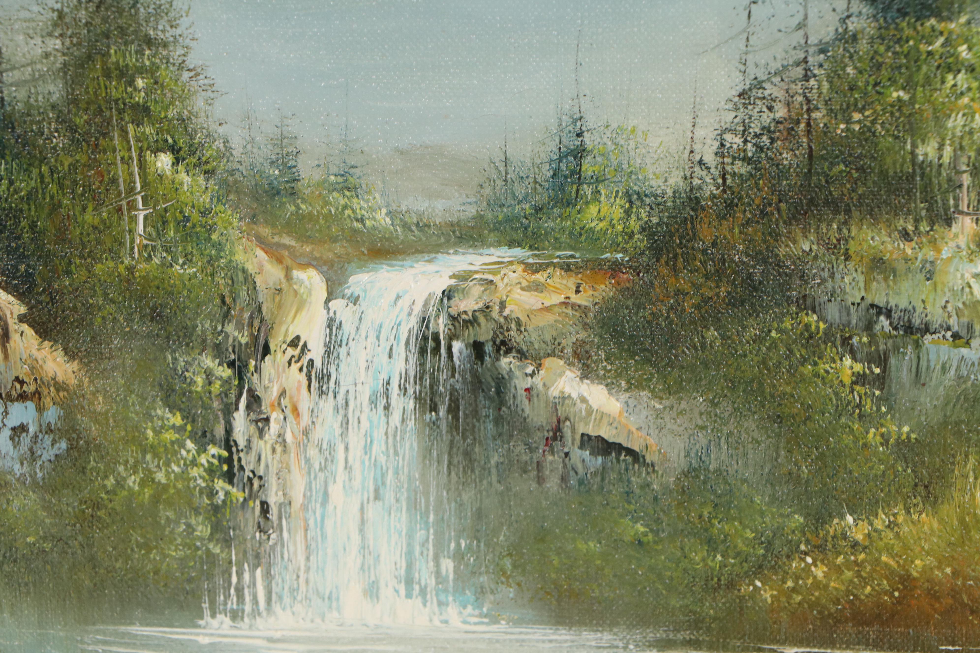 Bob Kyle Oil Painting of Forest Waterfall, Mid to Late 20th Century