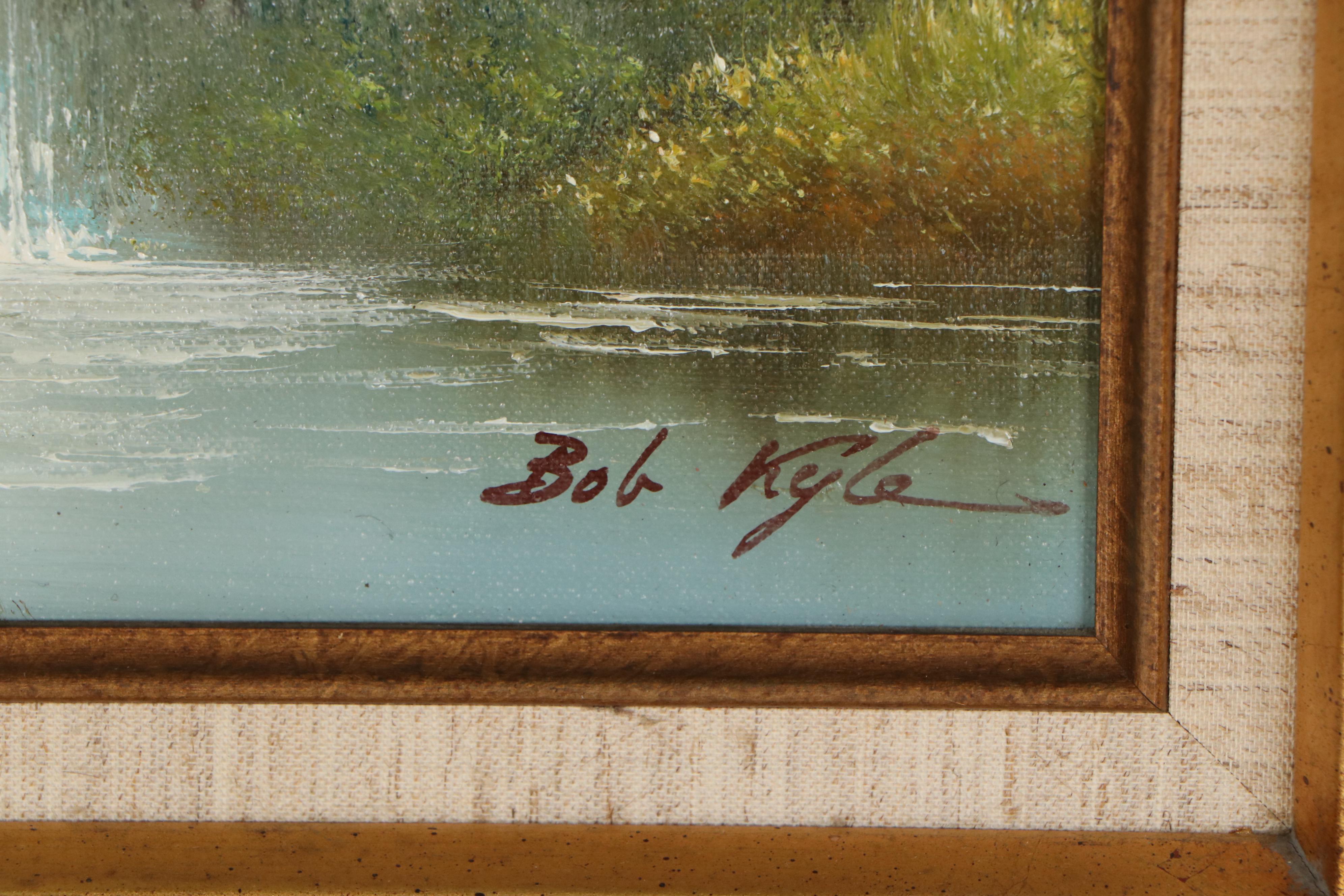 Bob Kyle Oil Painting of Forest Waterfall, Mid to Late 20th Century
