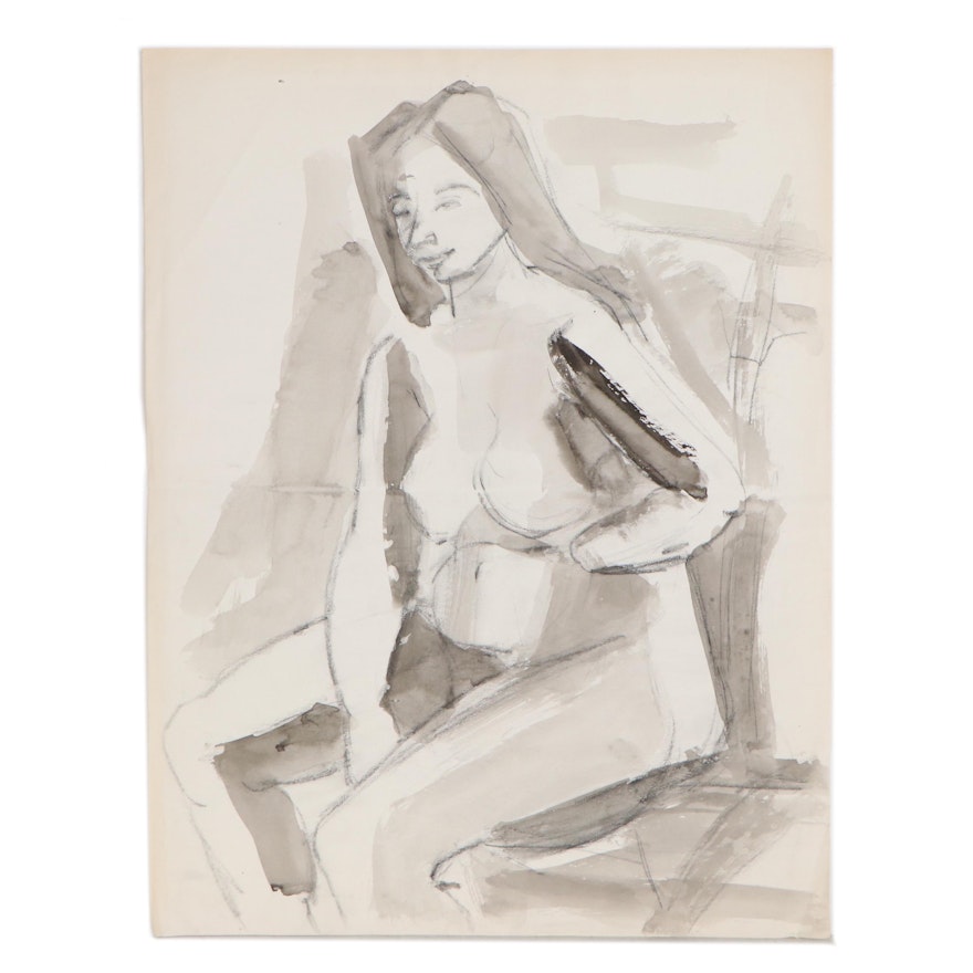 Yolanda Fusco Charcoal and Ink Wash Figure Painting