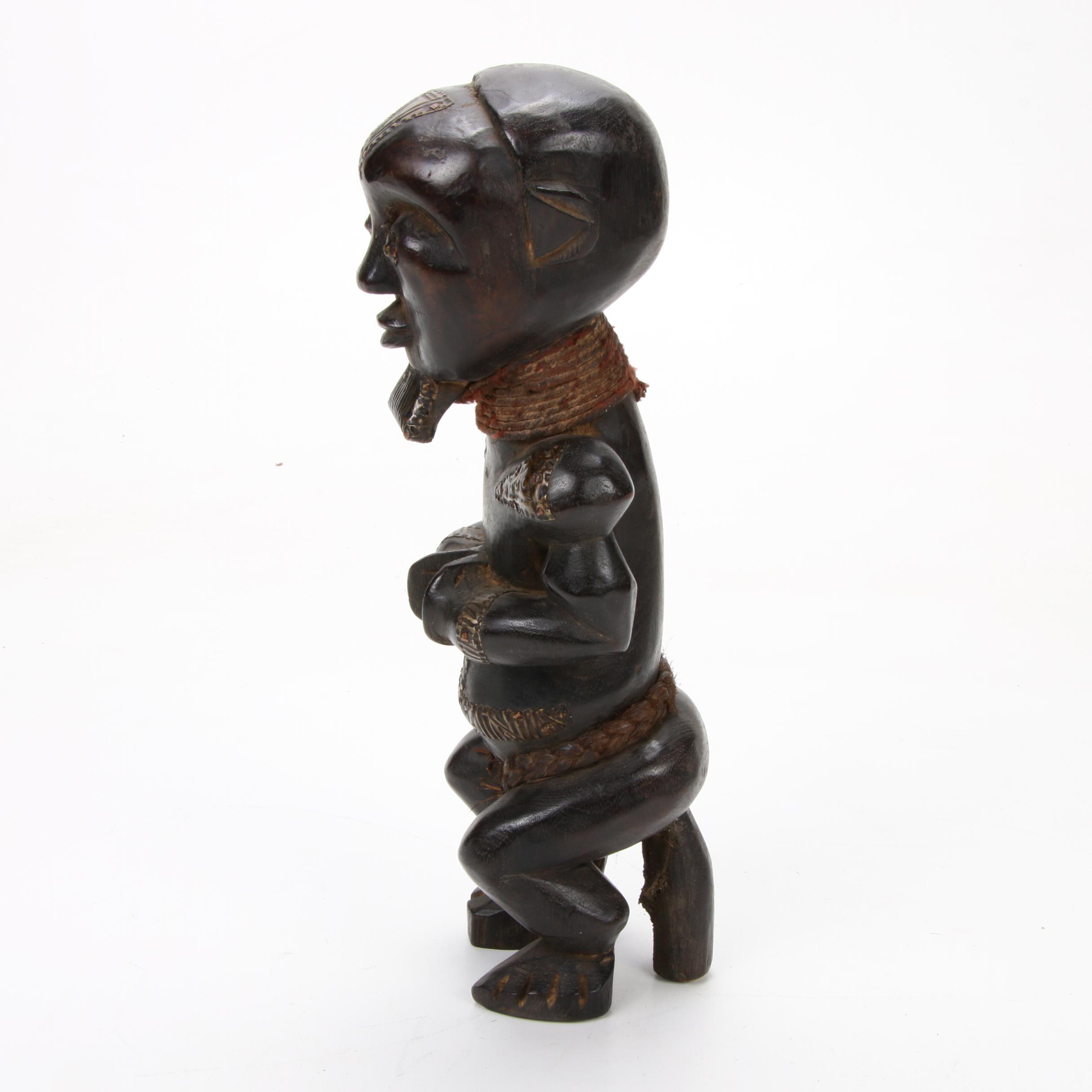 Teke Style Carved Wood Seated Figure, Democratic Republic of the Congo