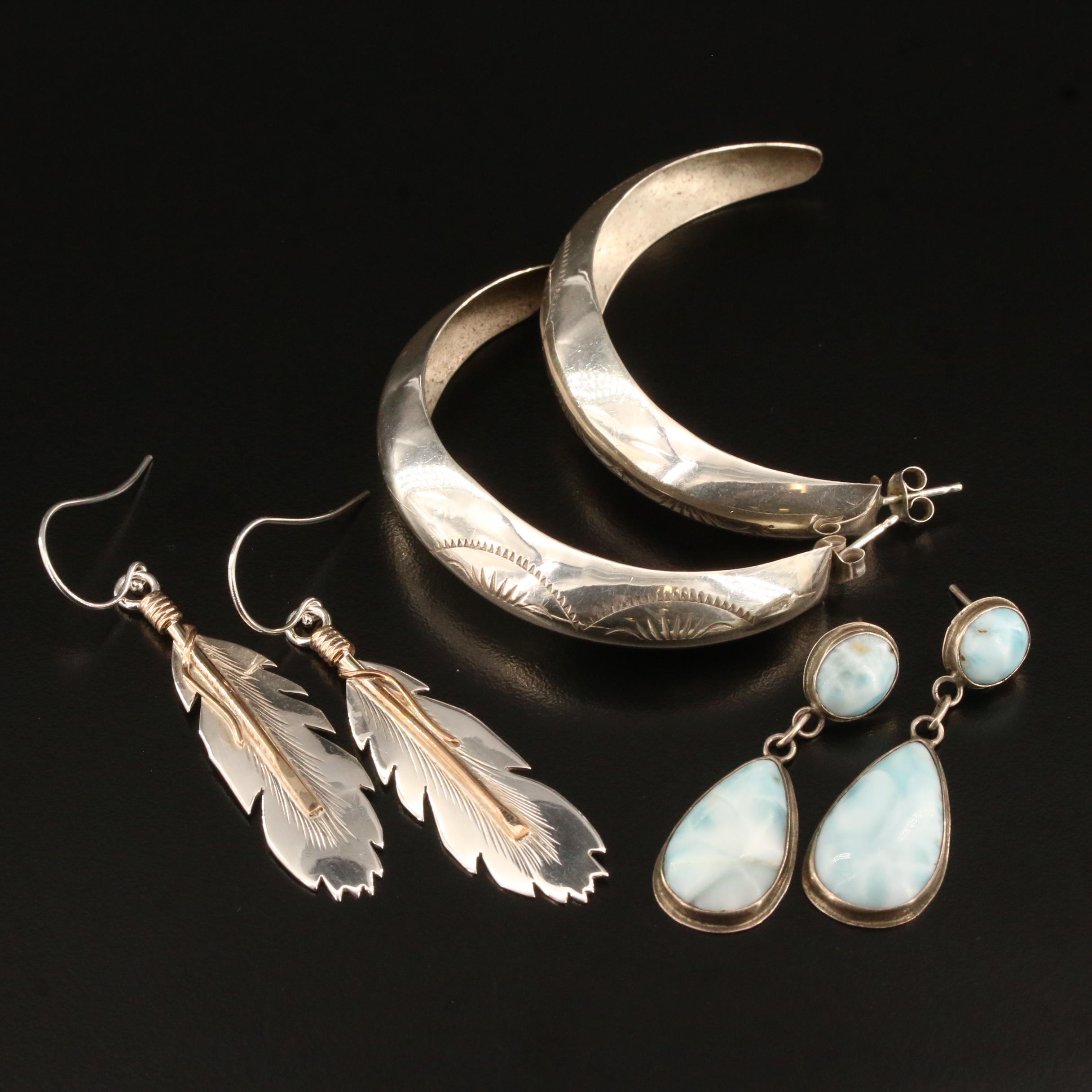 Southwestern Style Earrings Featuring Harvey Mace Navajo Diné Feather Earrings