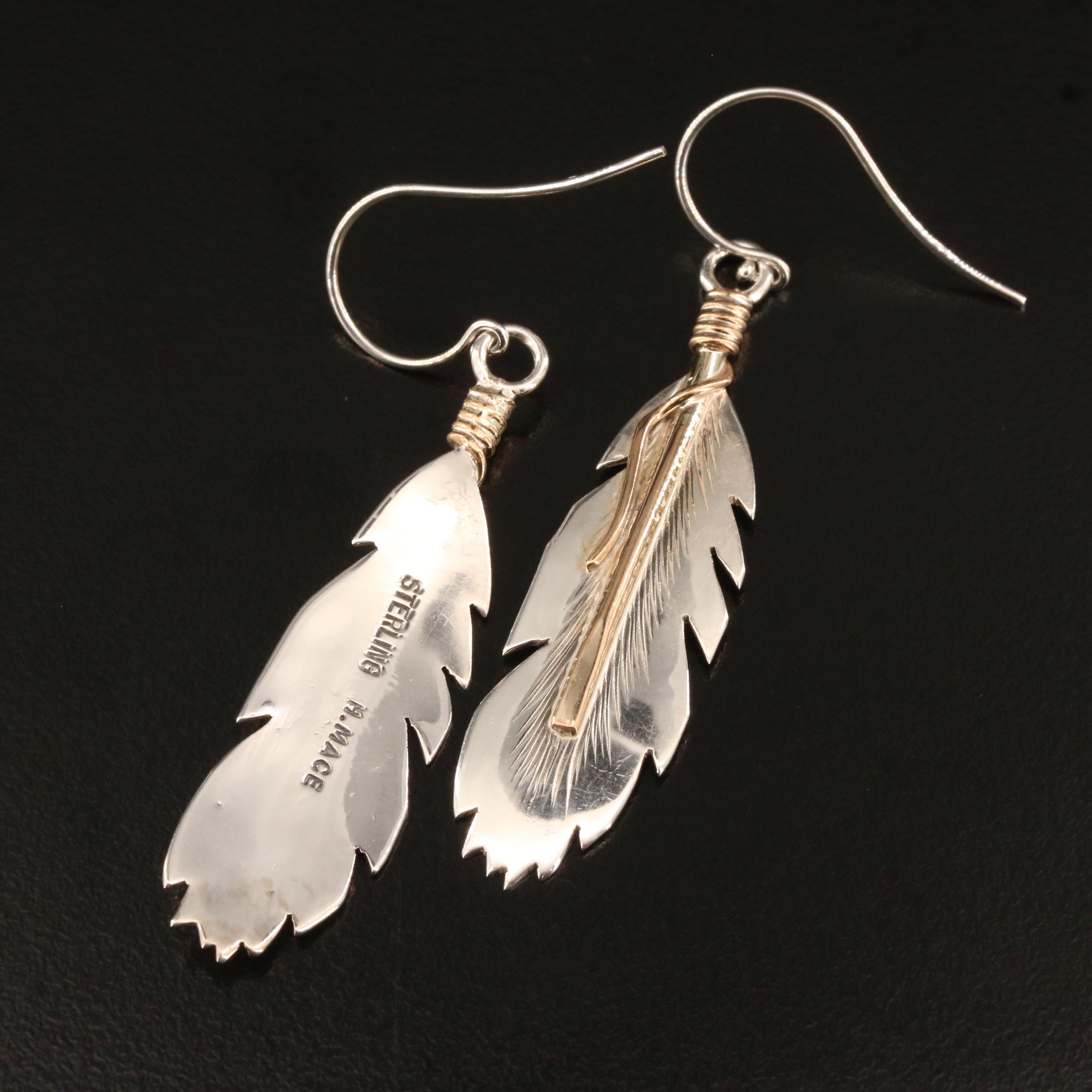 Southwestern Style Earrings Featuring Harvey Mace Navajo Diné Feather Earrings