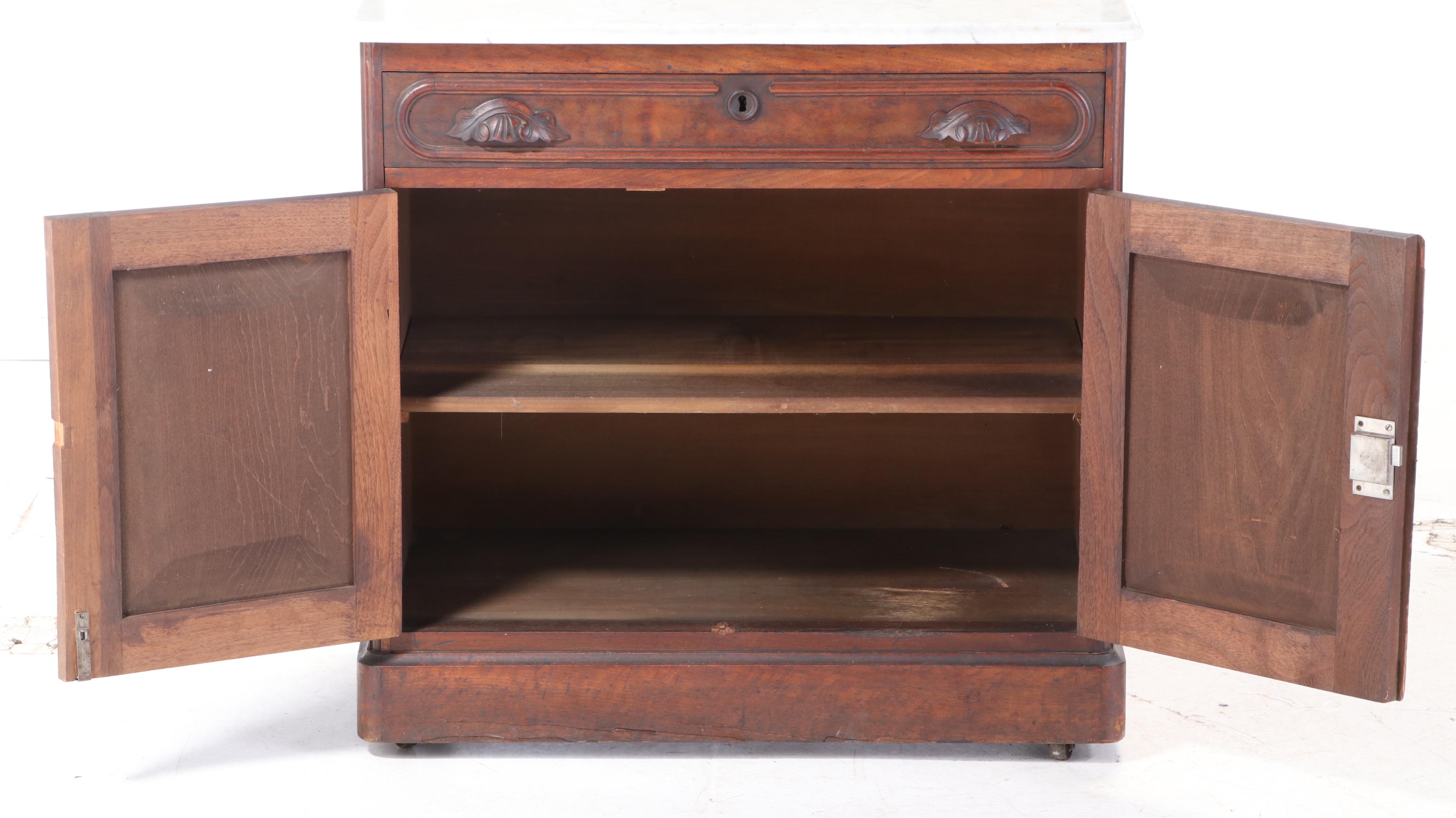 Mitchell & Rammelsberg Victorian Walnut, Figured Walnut and Marble Top Washstand