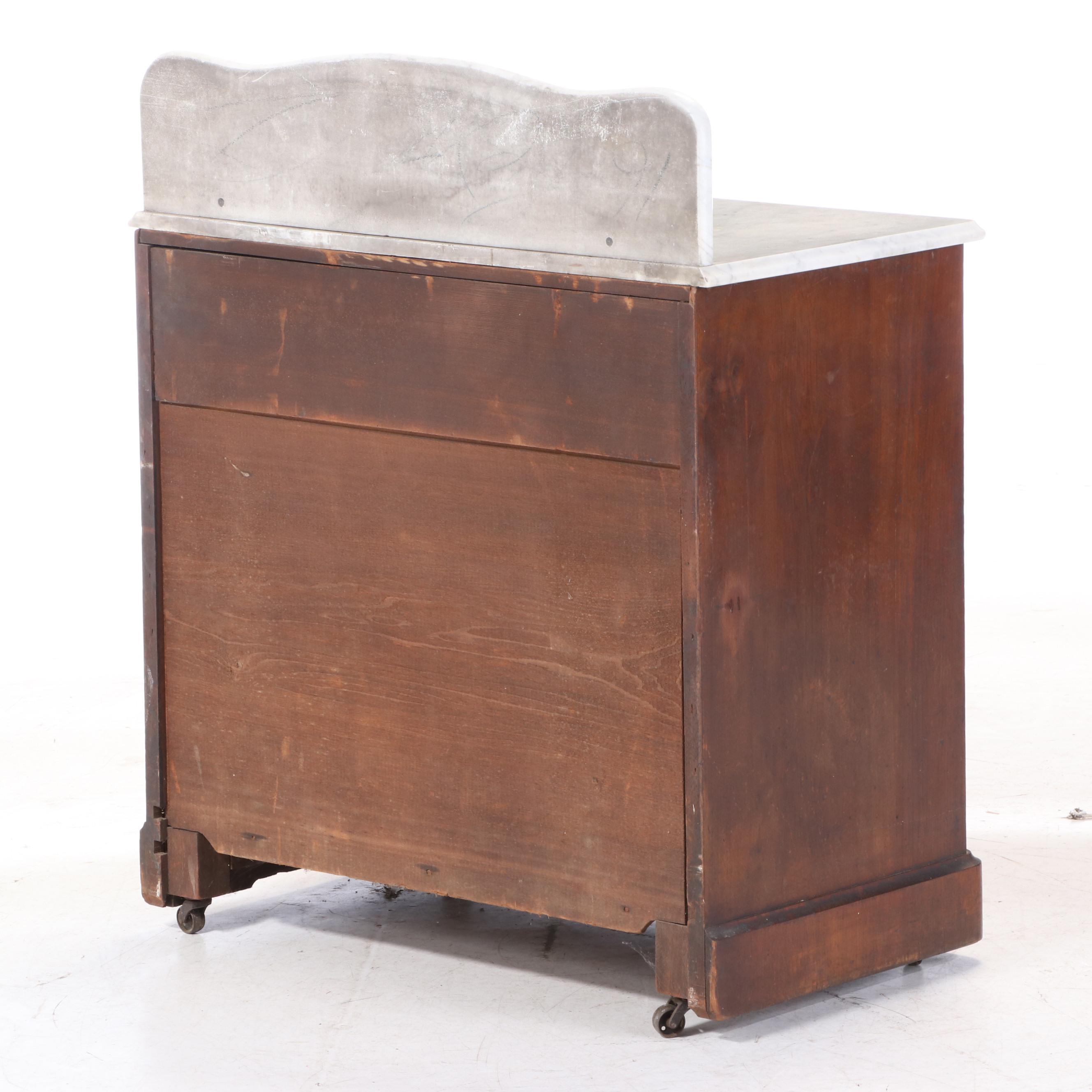 Mitchell & Rammelsberg Victorian Walnut, Figured Walnut and Marble Top Washstand