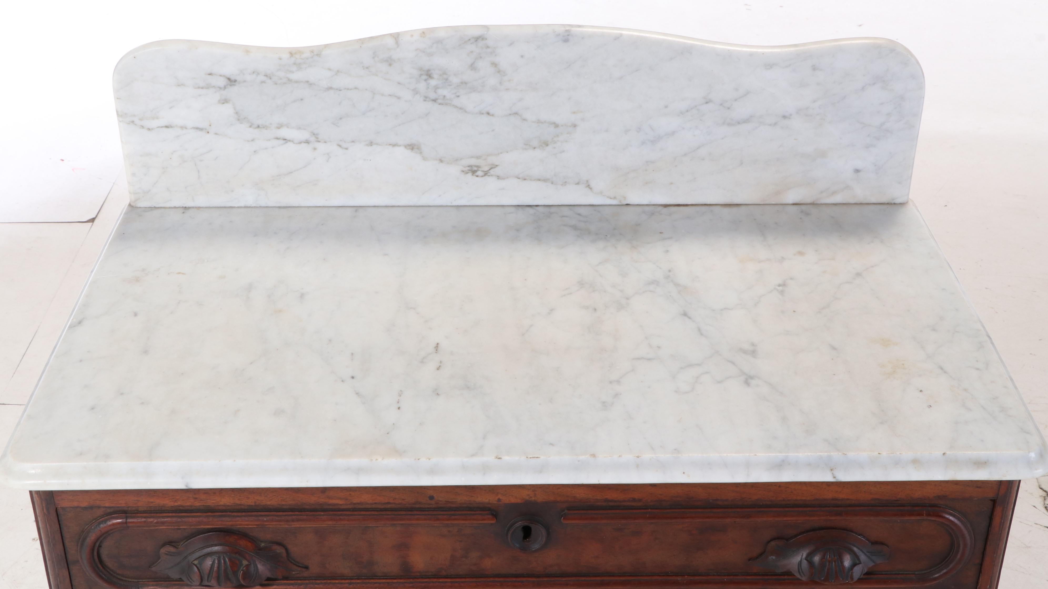 Mitchell & Rammelsberg Victorian Walnut, Figured Walnut and Marble Top Washstand