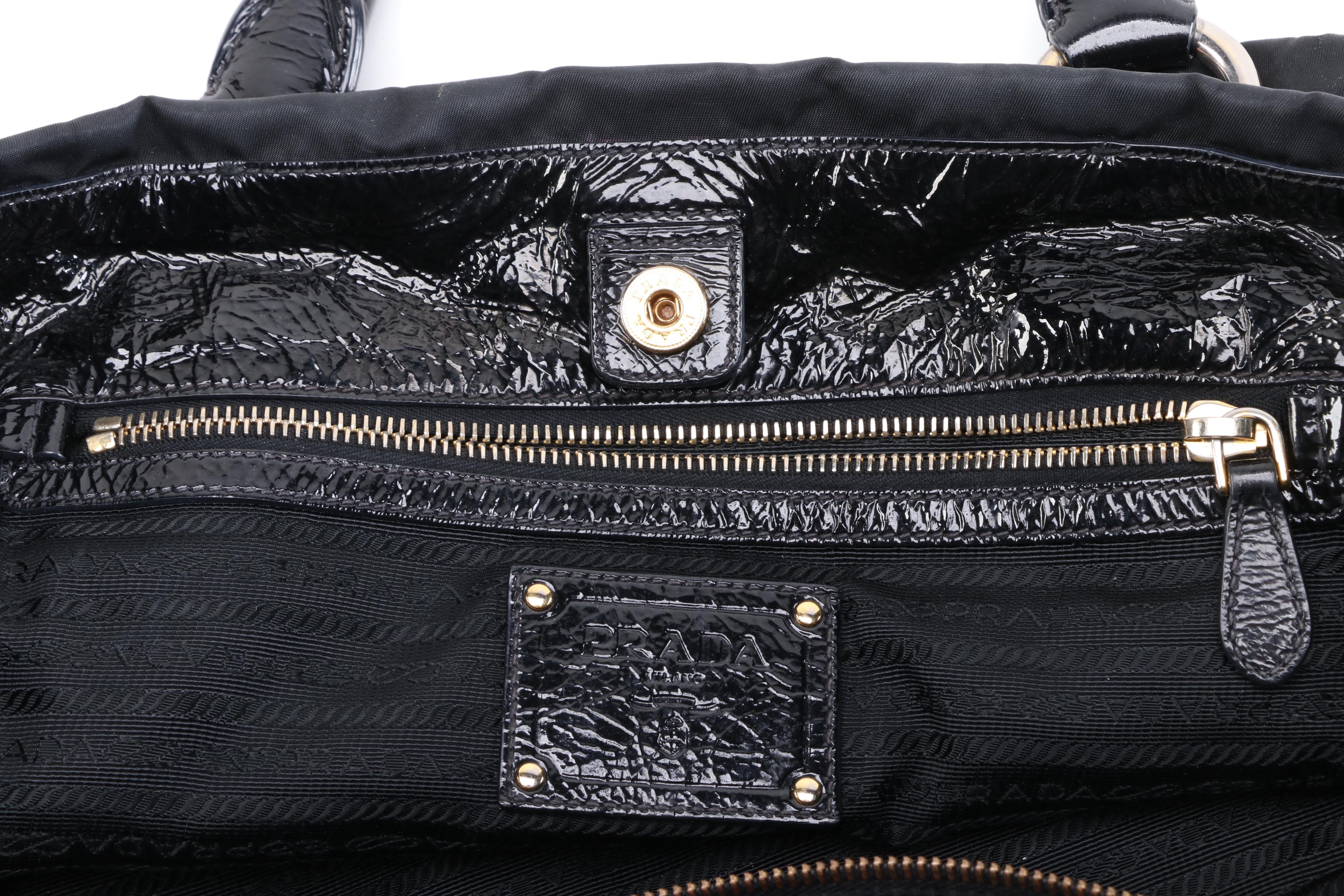 Prada Pietre Tote Bag in Embellished Black Tessuto Nylon and Patent Leather Trim