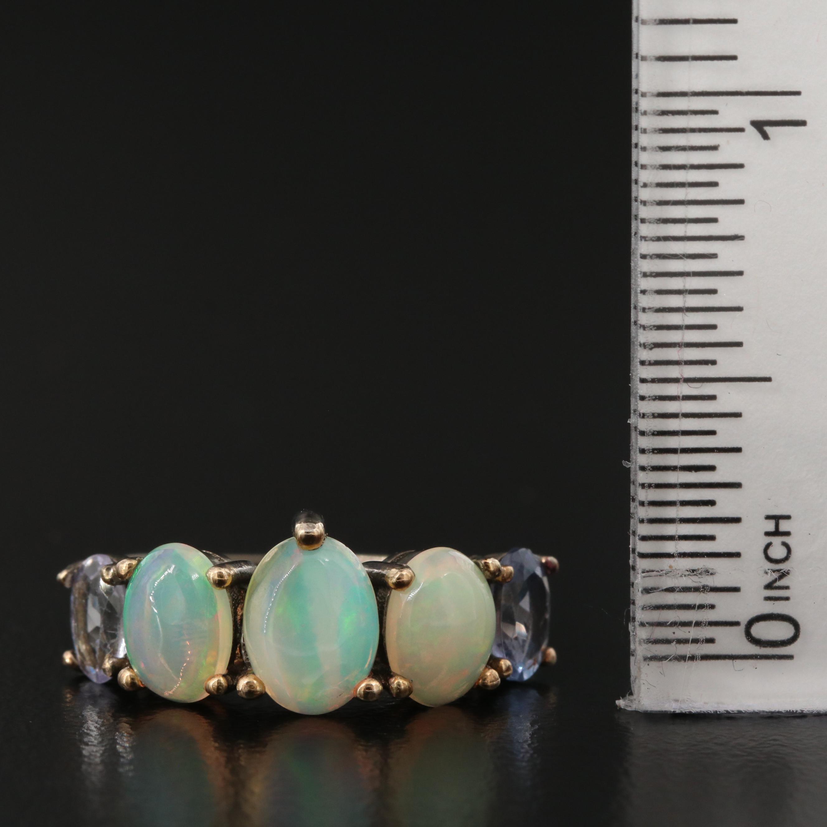 Sterling Silver Opal and Tanzanite Five Stone Ring