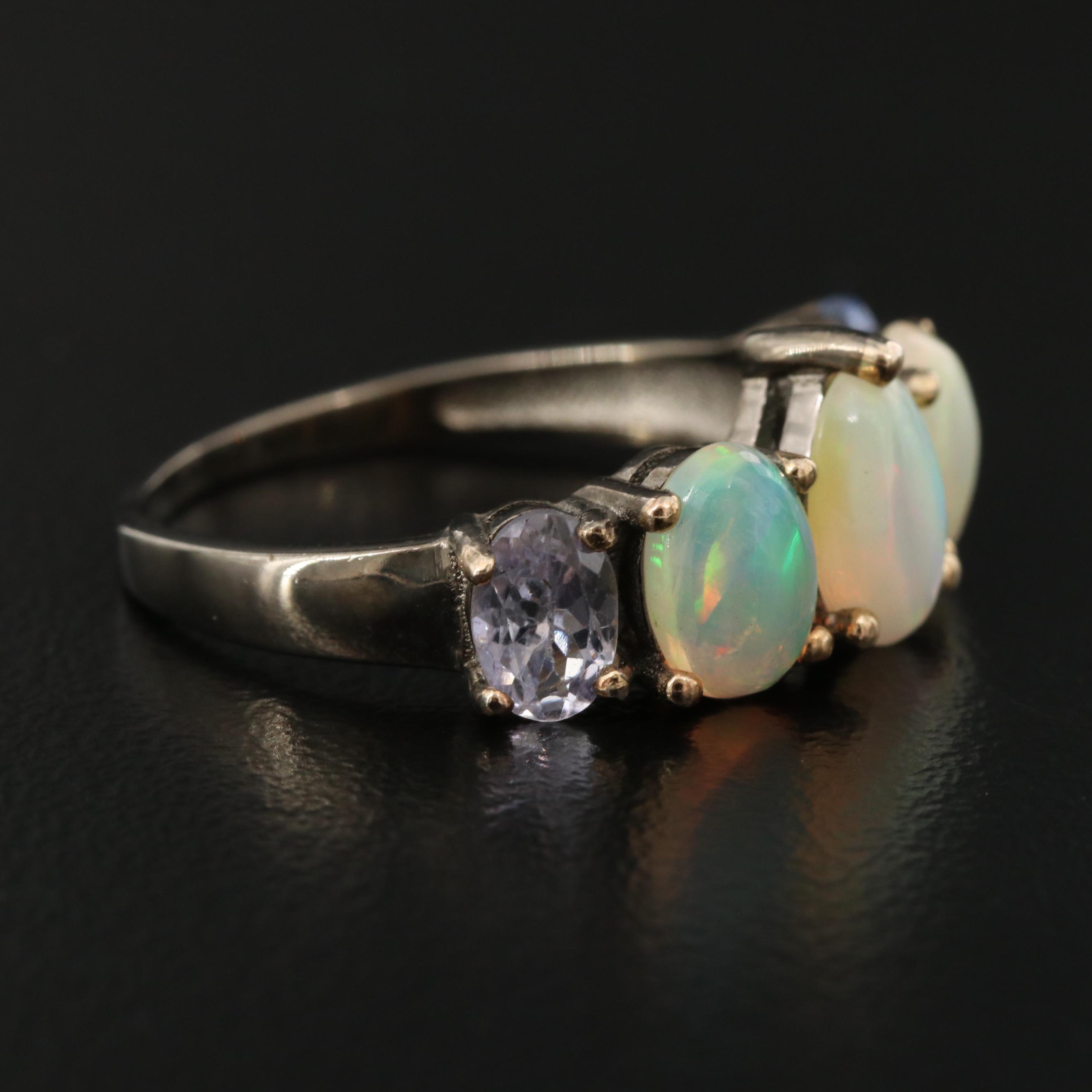 Sterling Silver Opal and Tanzanite Five Stone Ring