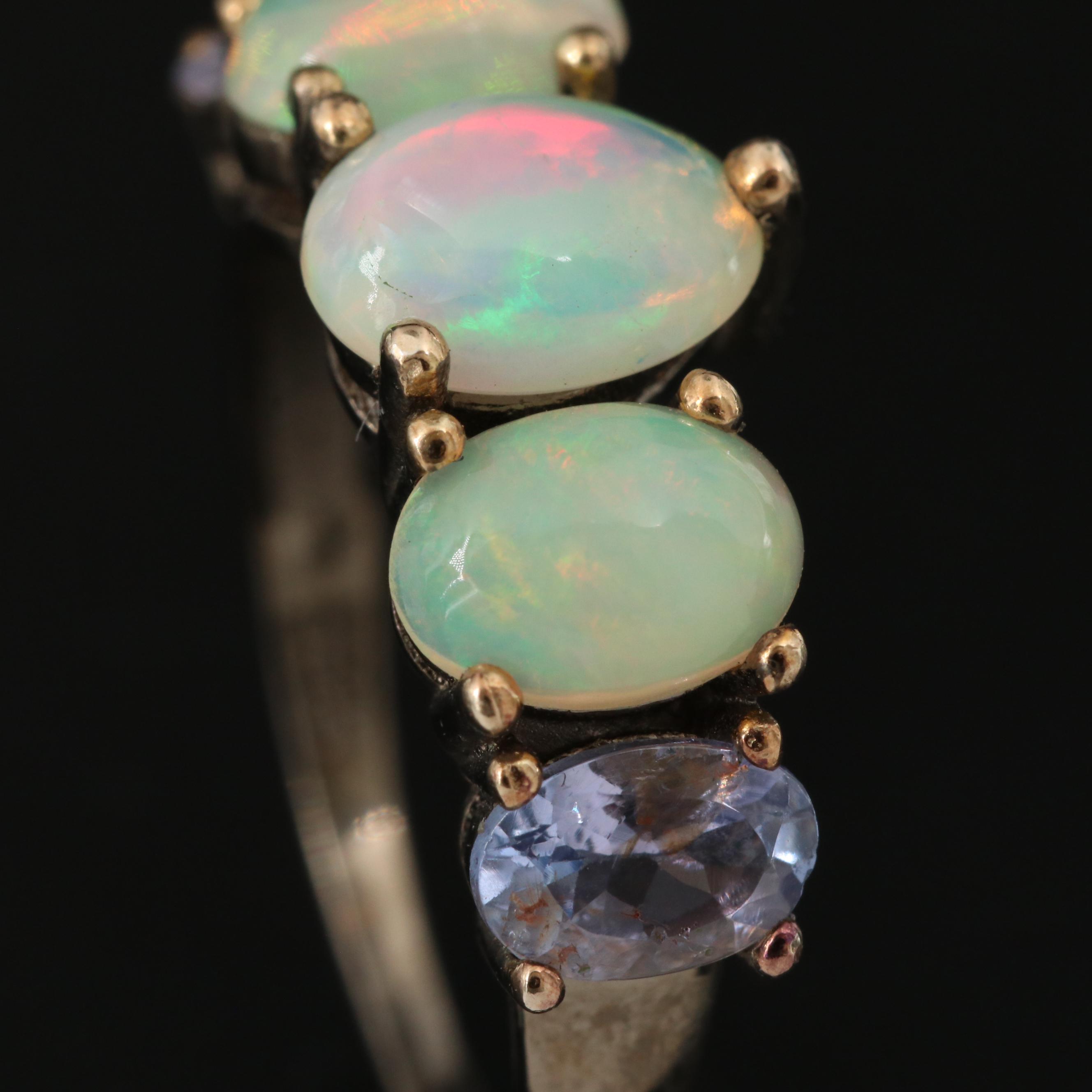 Sterling Silver Opal and Tanzanite Five Stone Ring
