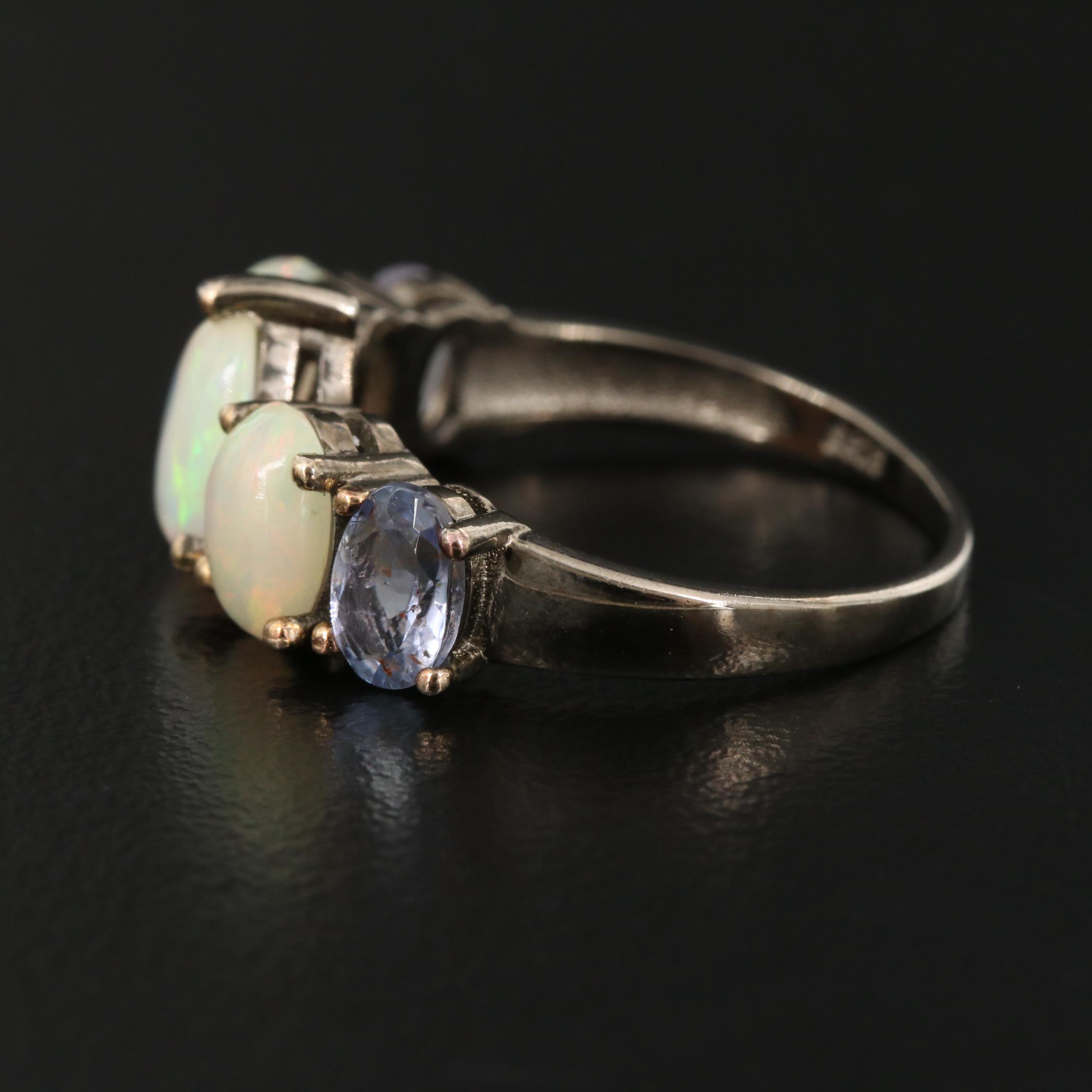 Sterling Silver Opal and Tanzanite Five Stone Ring