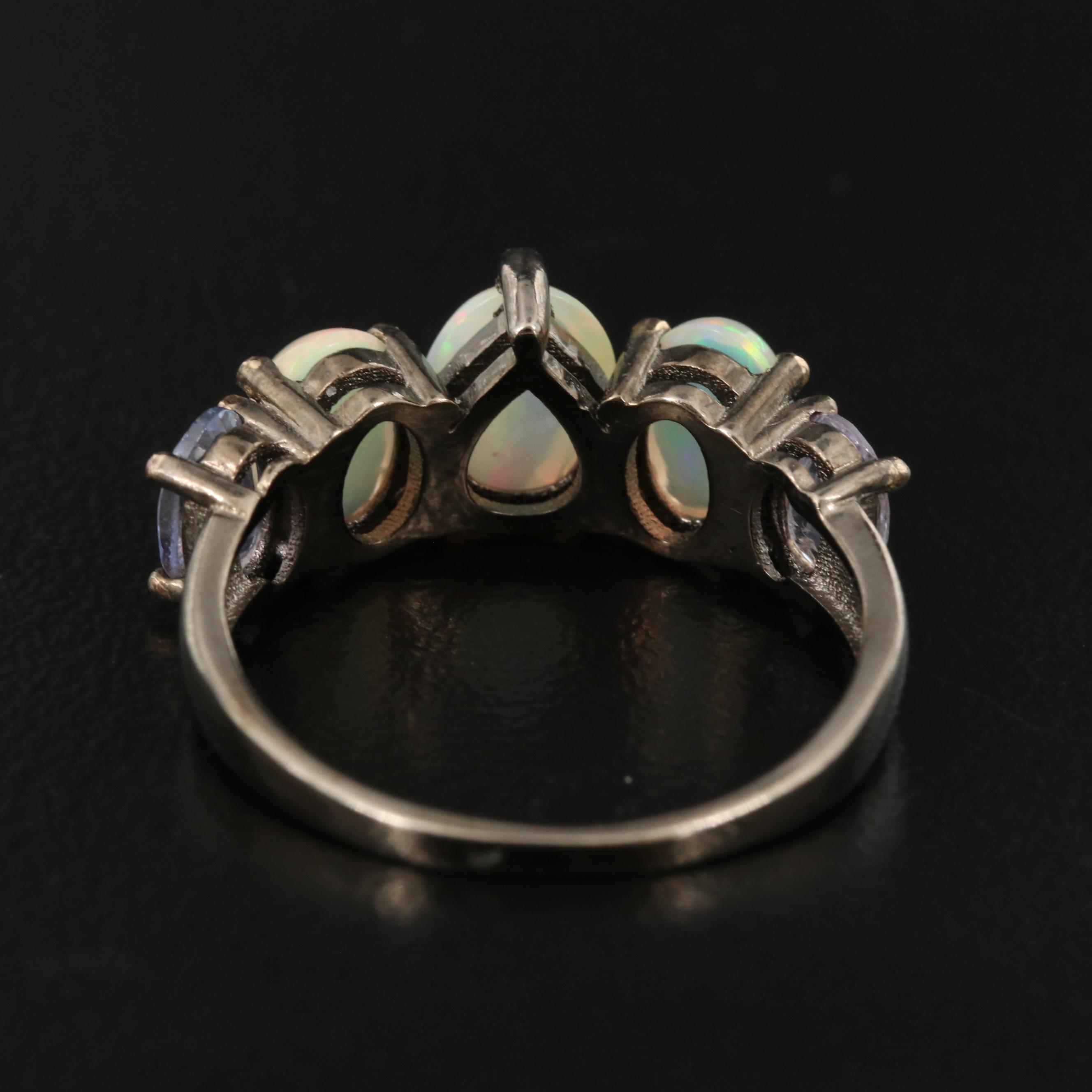 Sterling Silver Opal and Tanzanite Five Stone Ring