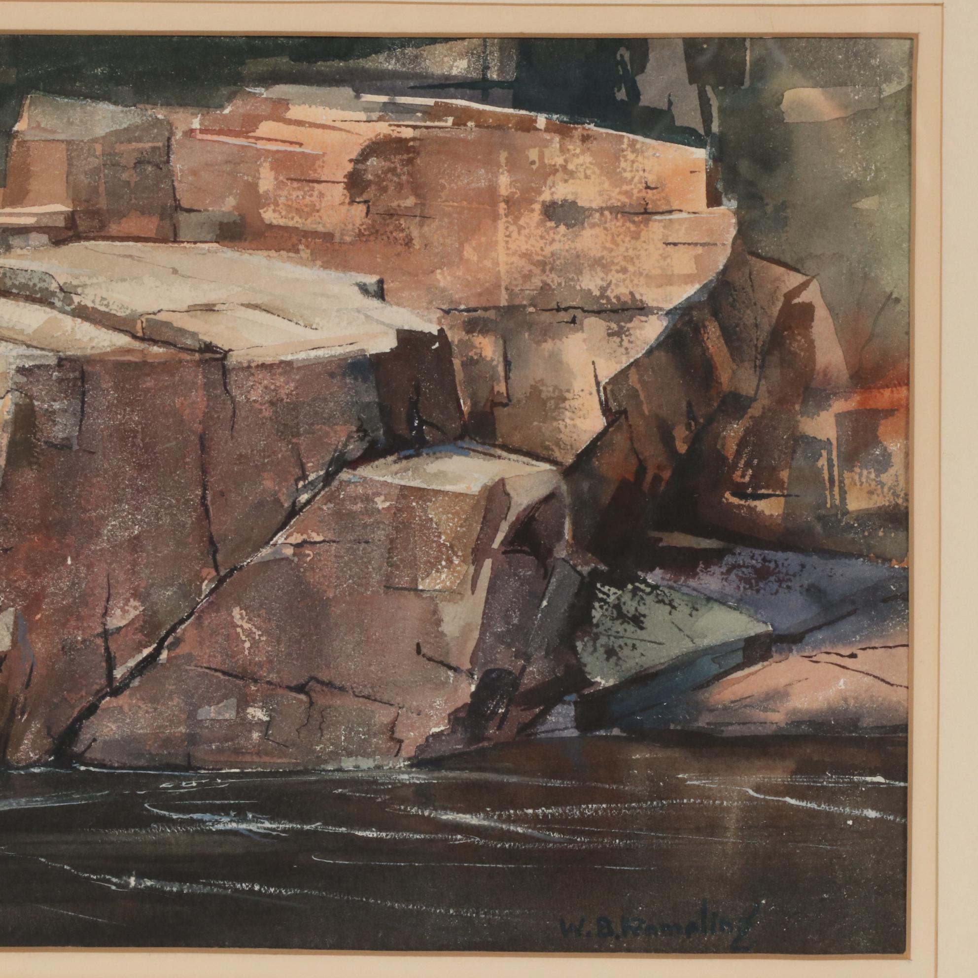 W. B. Romeling Watercolor Painting "Red Rocks, West Canada", 20th Century