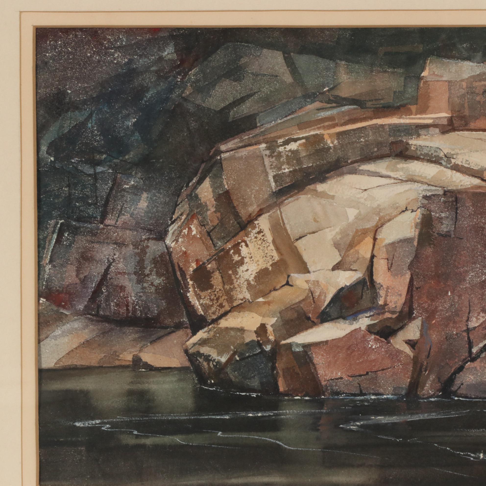 W. B. Romeling Watercolor Painting "Red Rocks, West Canada", 20th Century