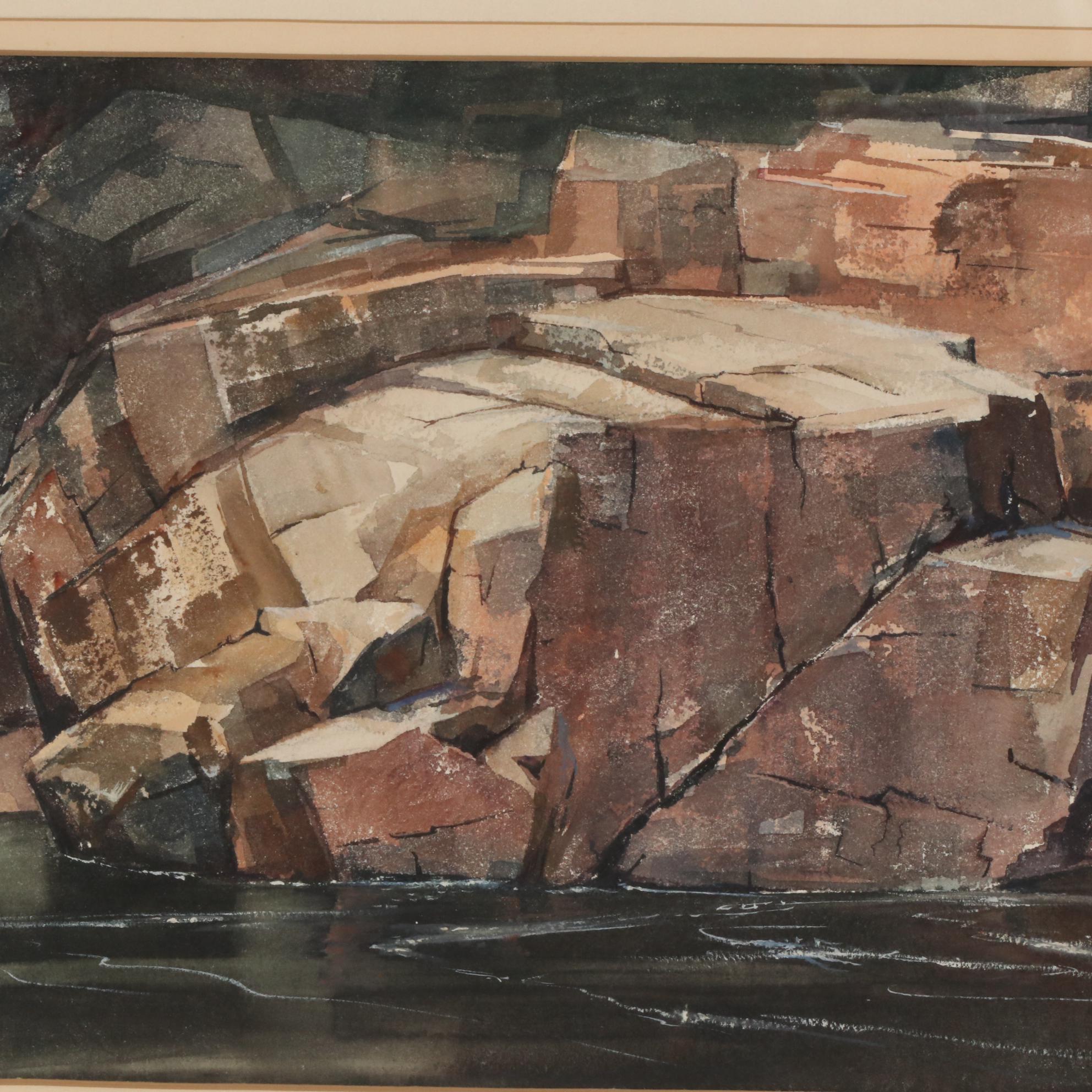 W. B. Romeling Watercolor Painting "Red Rocks, West Canada", 20th Century